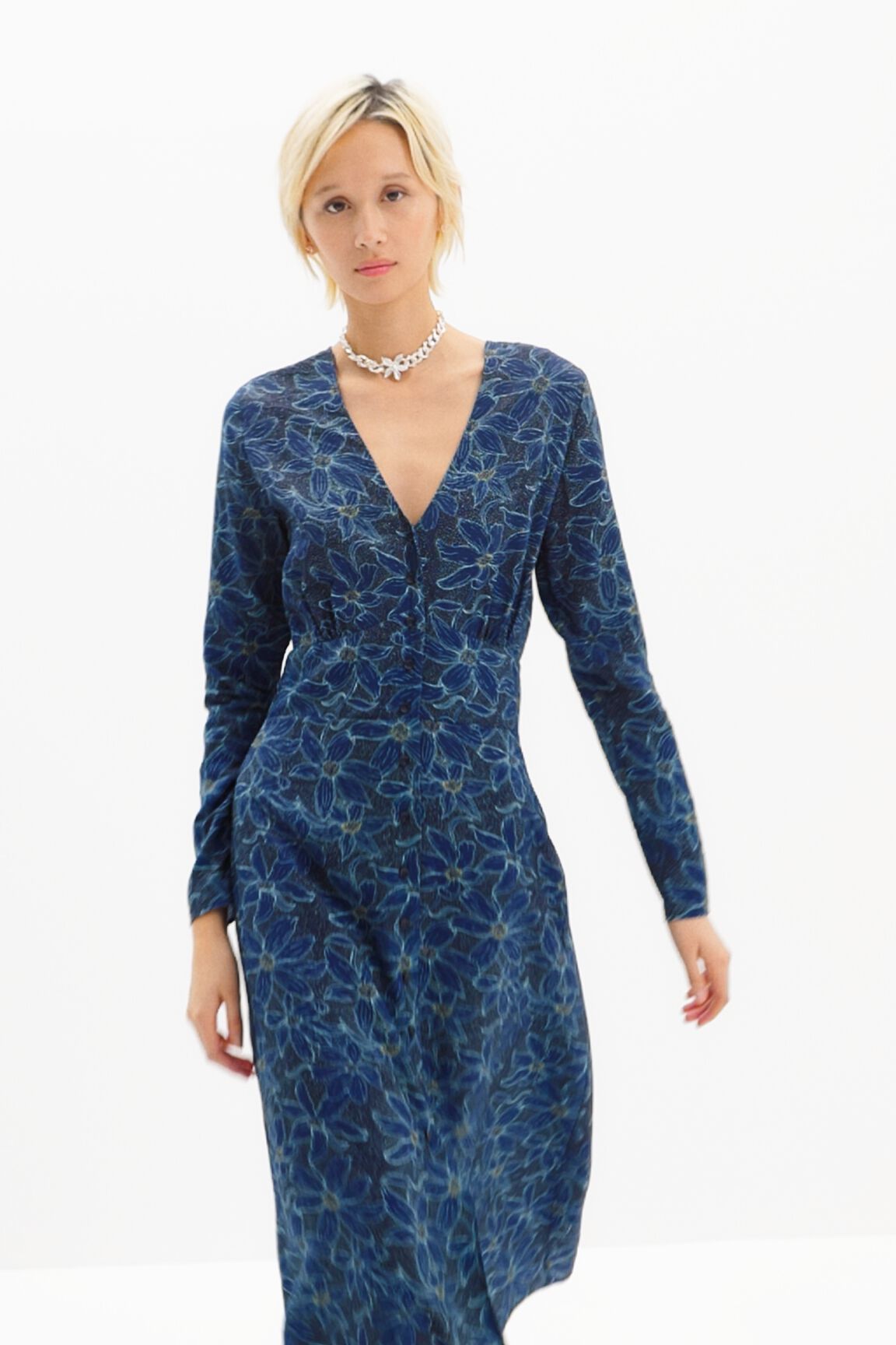 Vestido midi camisero flores