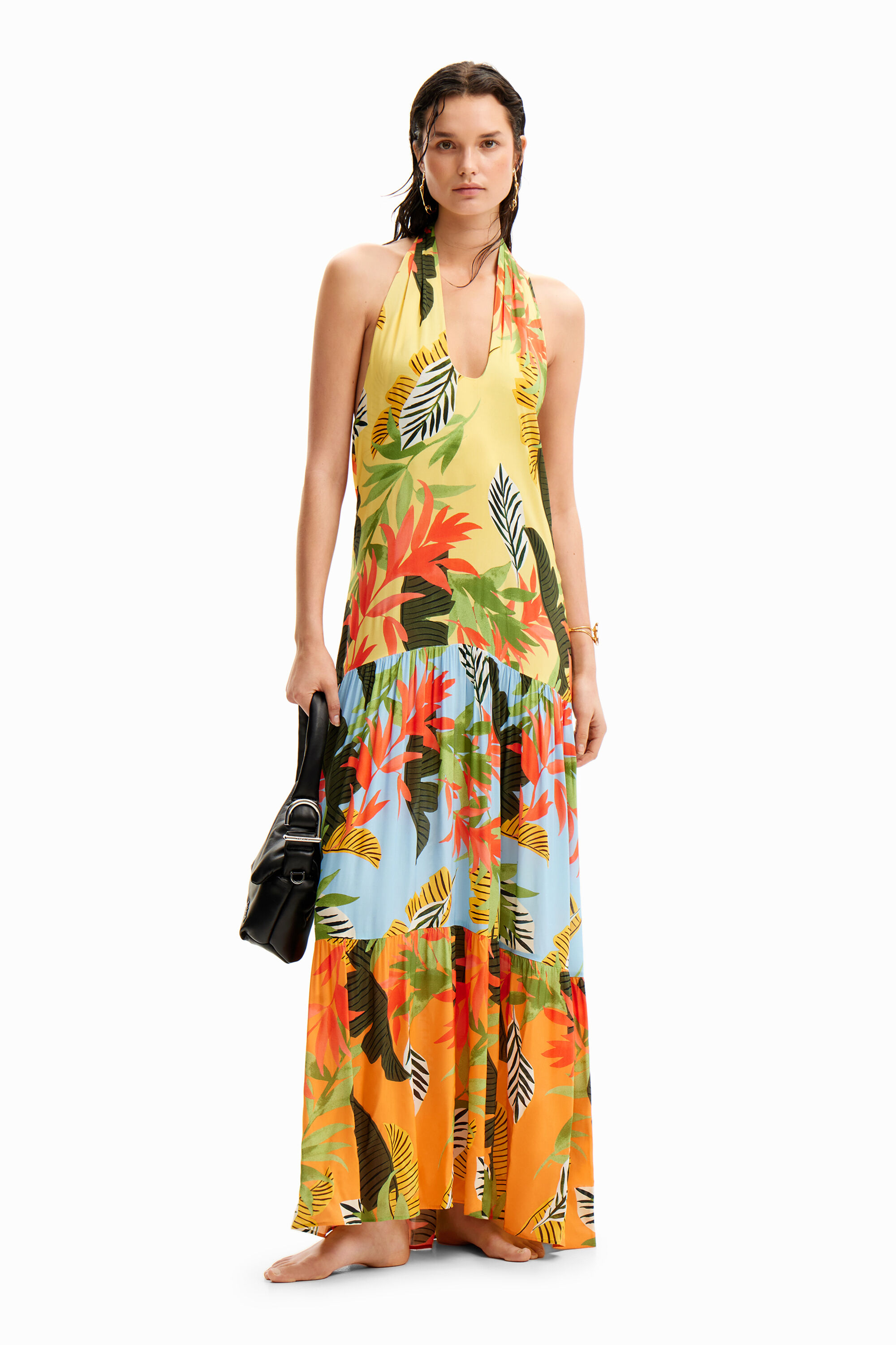 Vestido maxi halter tropical