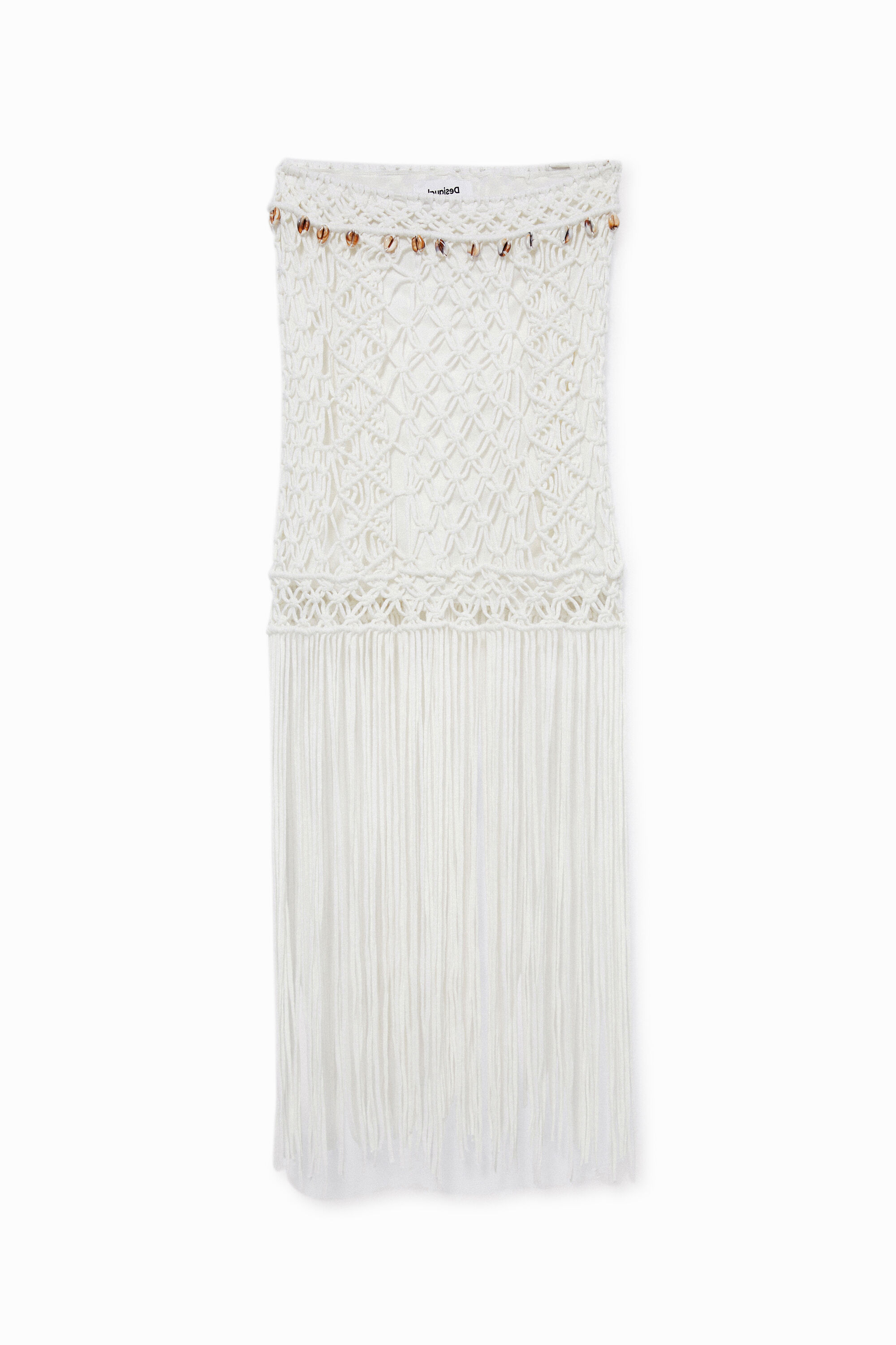 Minifalda de macram&eacute; con flecos