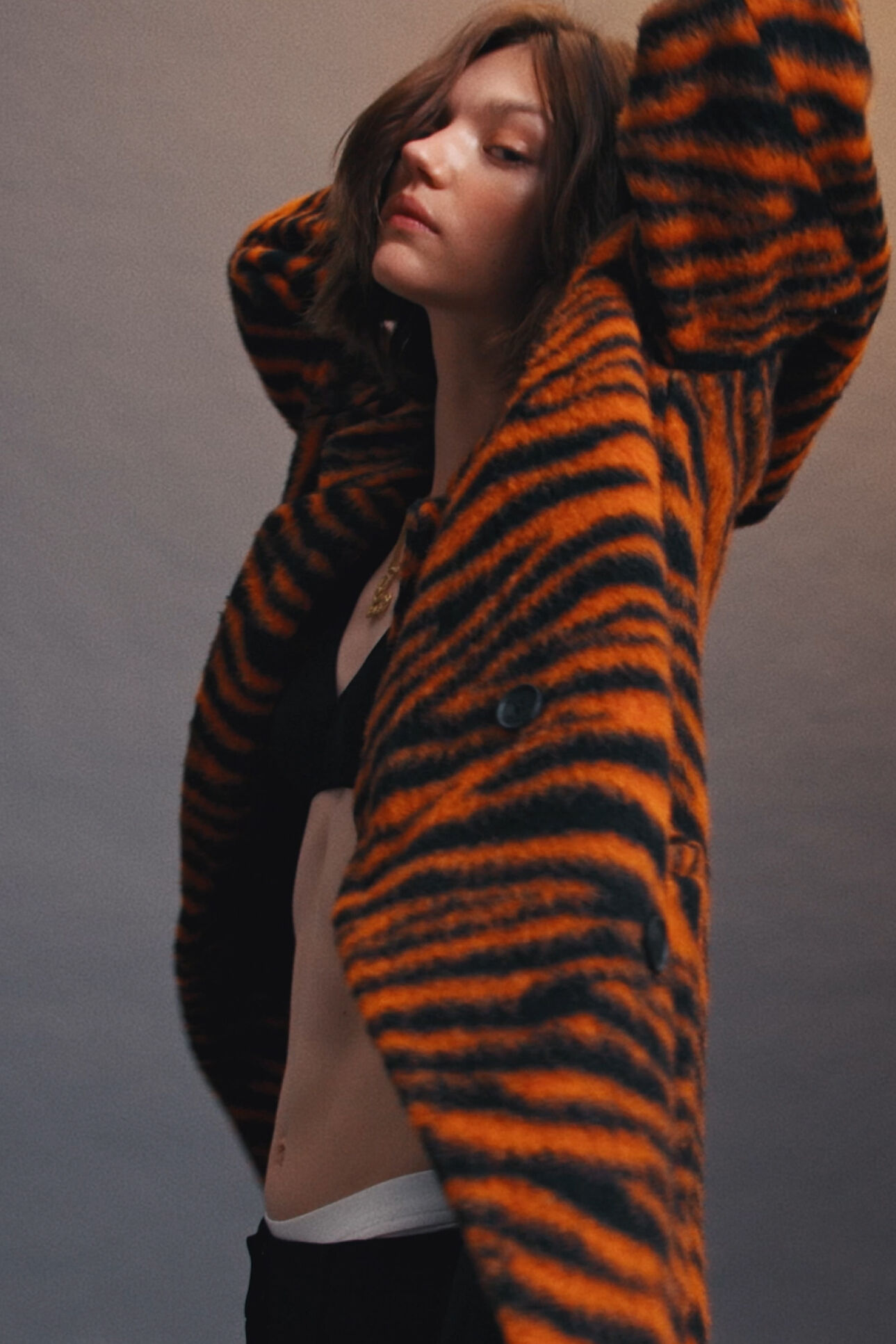 Abrigo largo lana estampado tigre