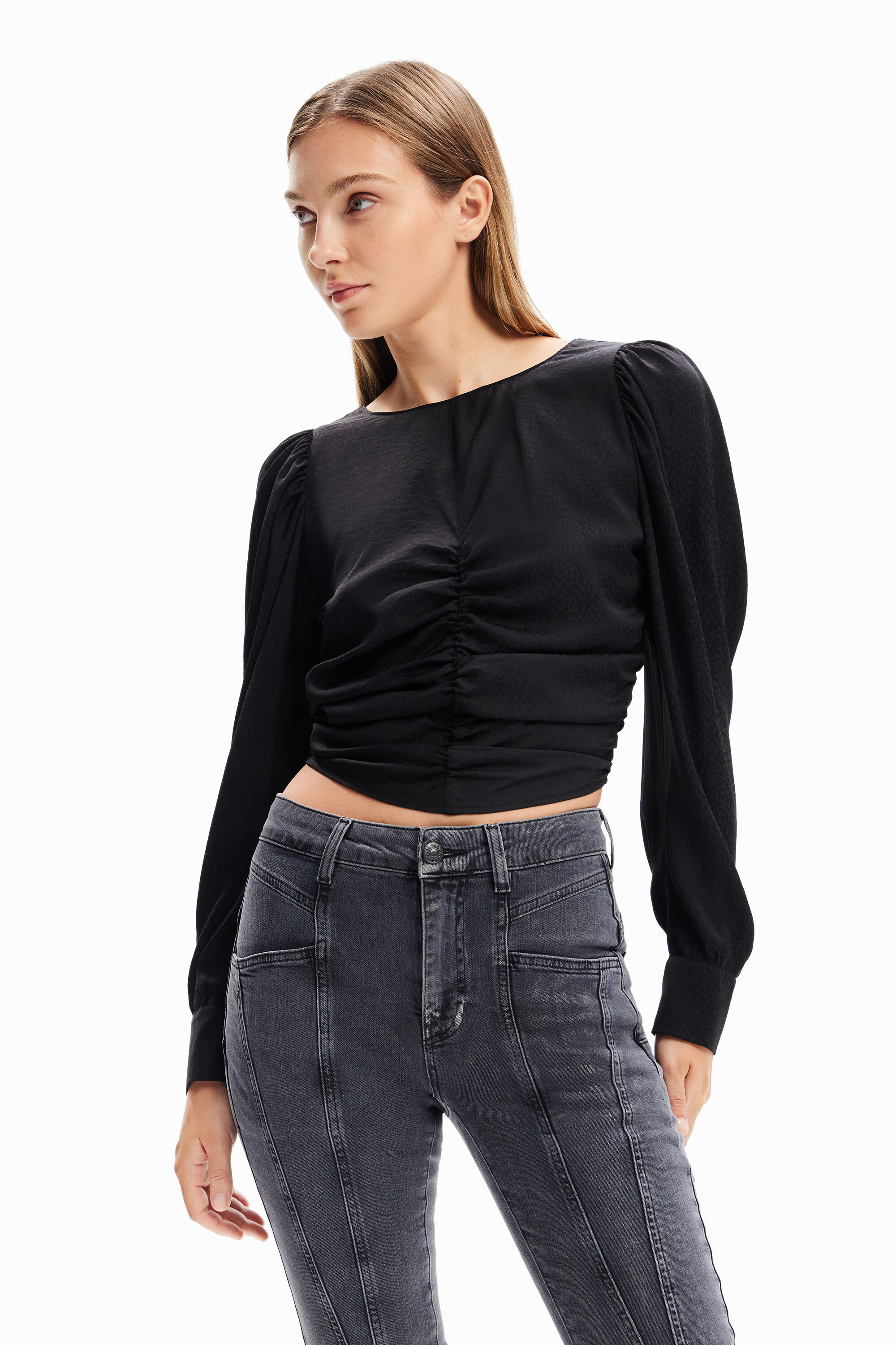 Blusa fruncida jacquard