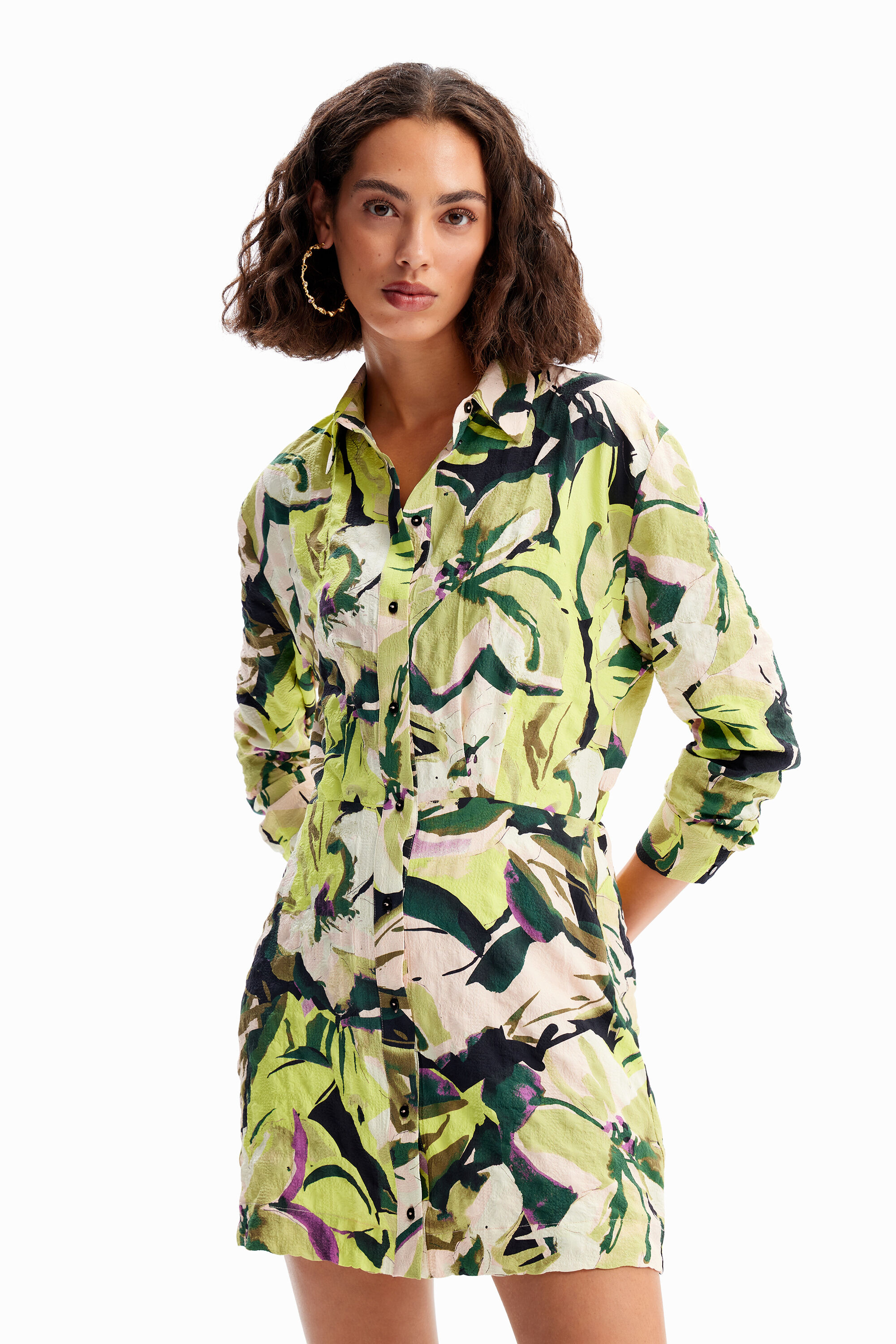 Vestido camisero corto flores
