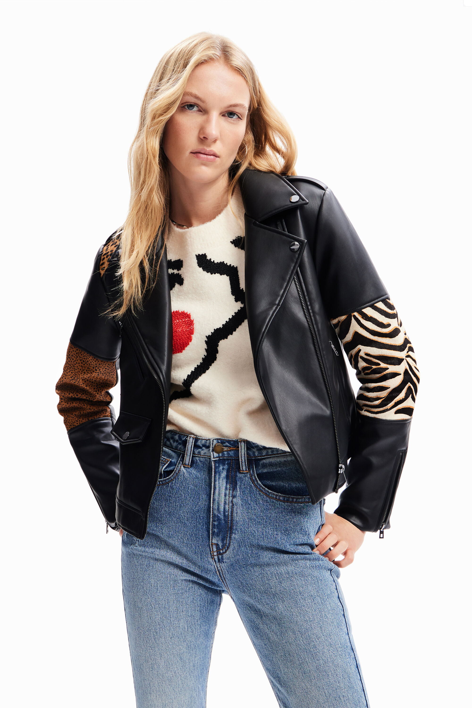 Cazadora biker piel patch