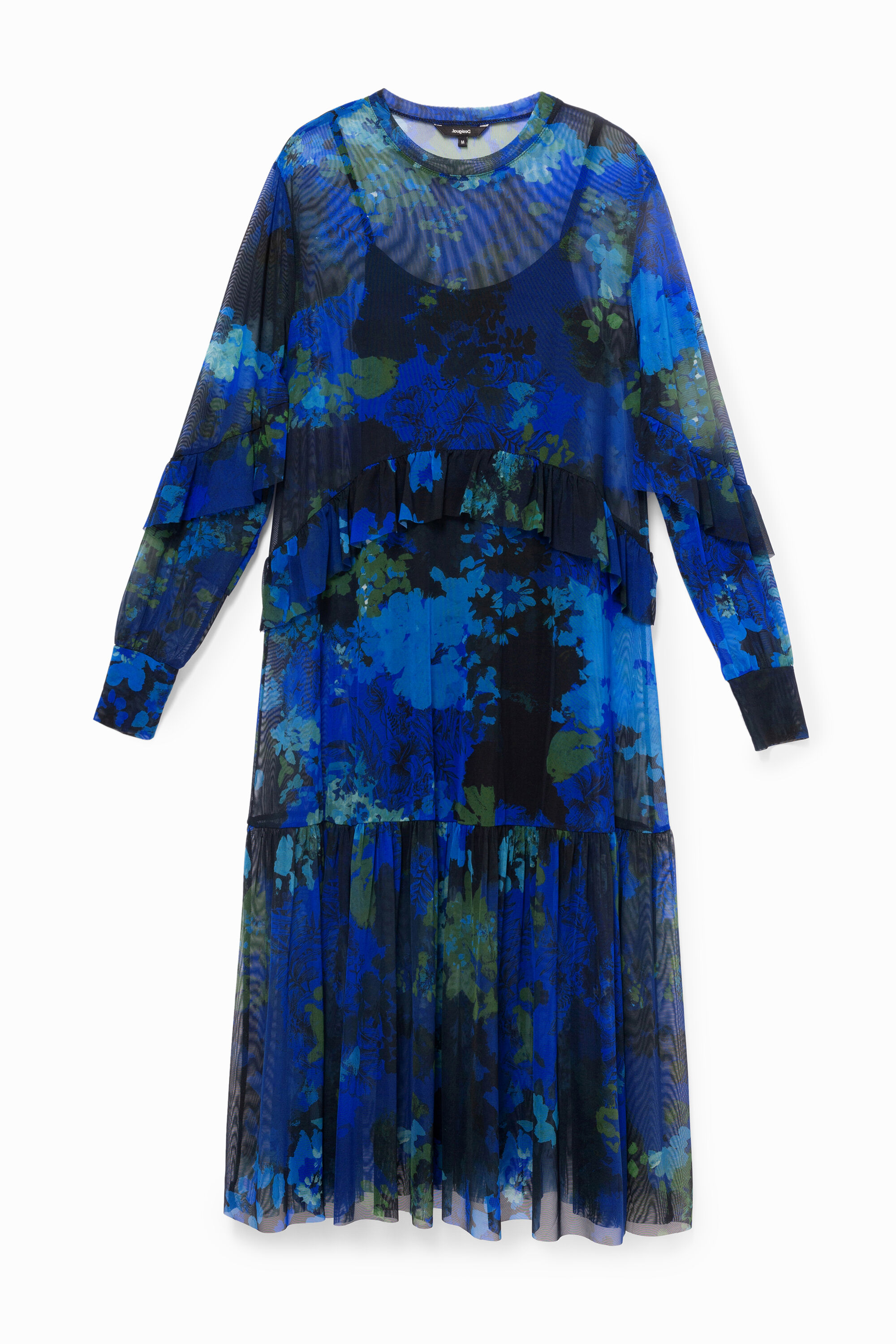 Vestido midi de gasa con camuflaje floral