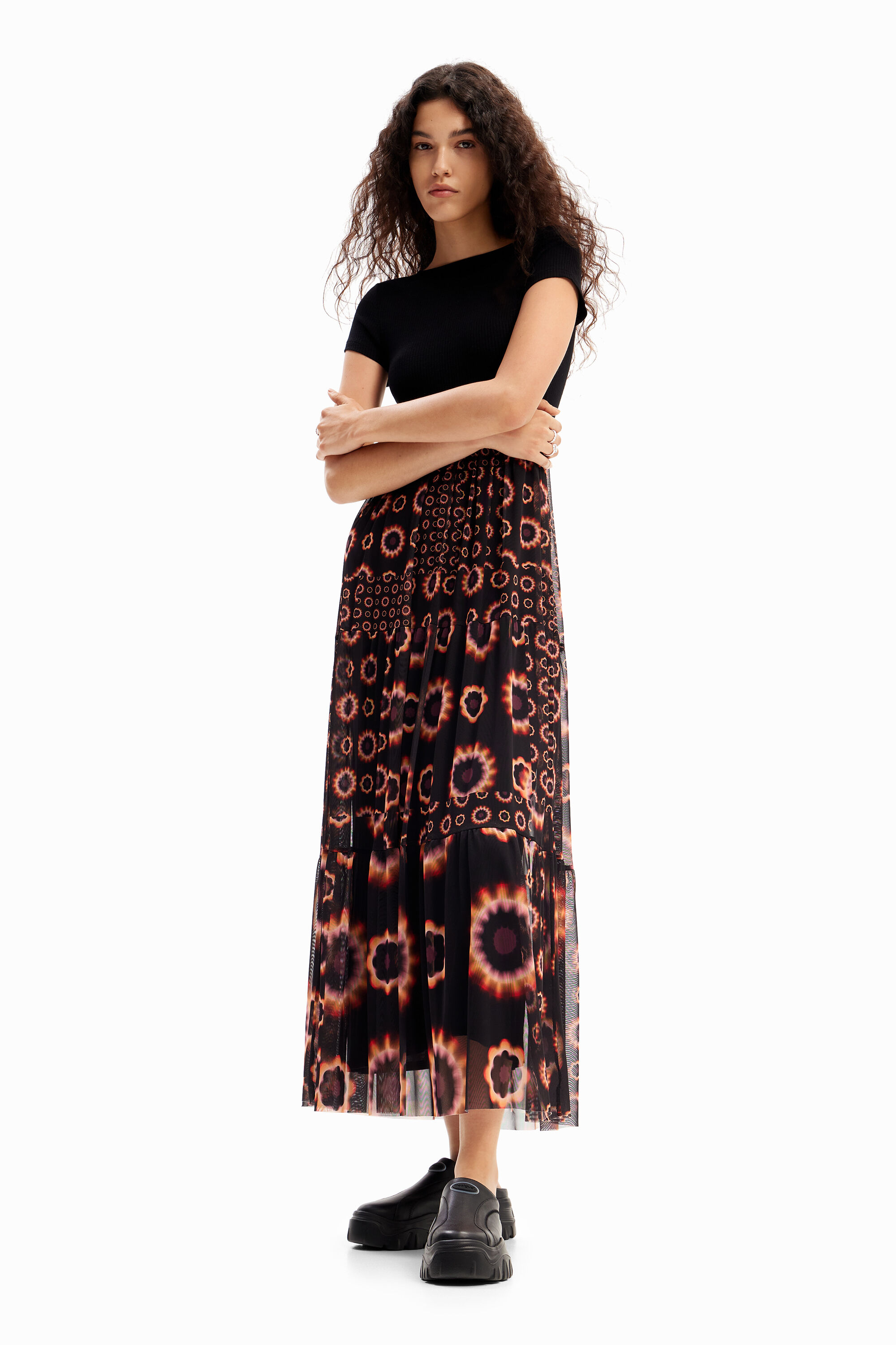 Vestido midi combinado geom&eacute;trico