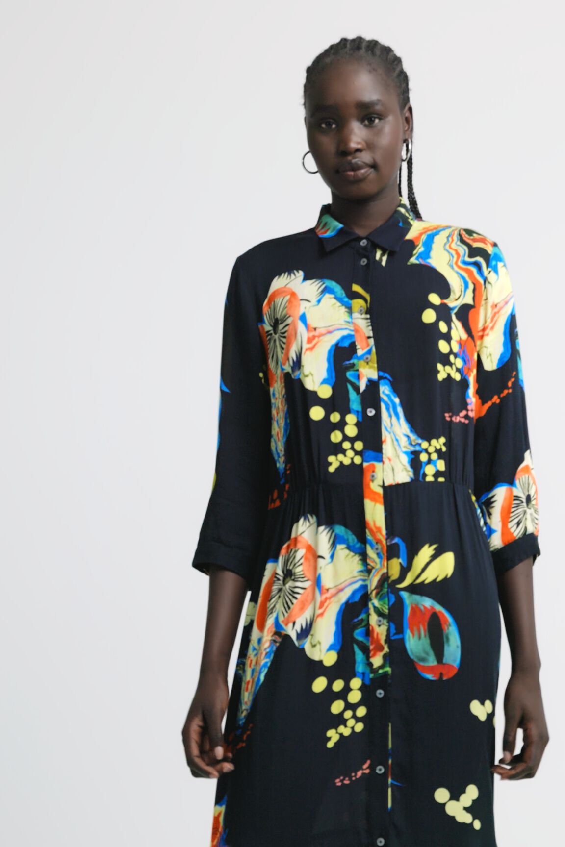 Vestido camisero largo estampado