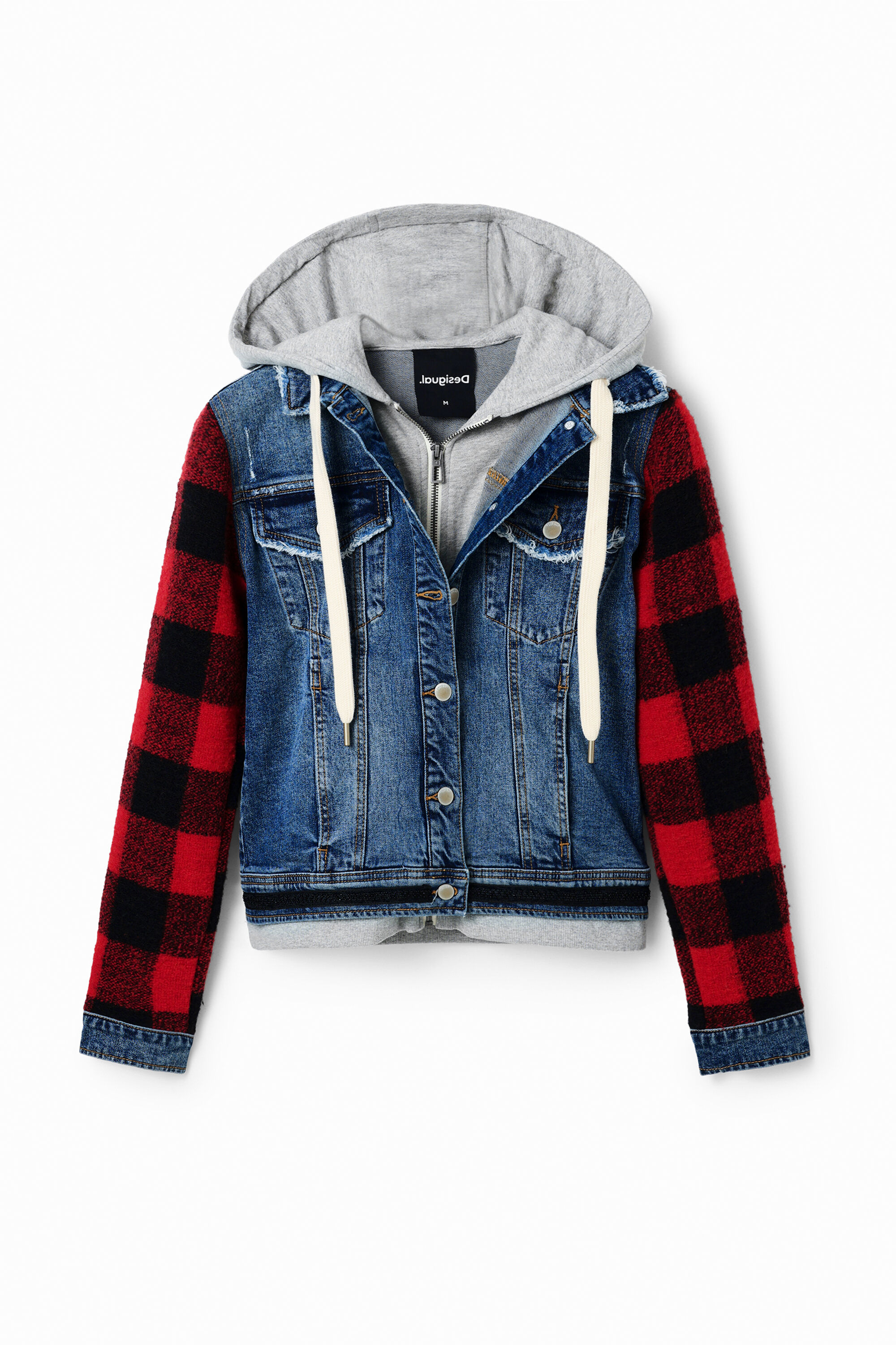 Chaqueta vaquera mangas cuadros