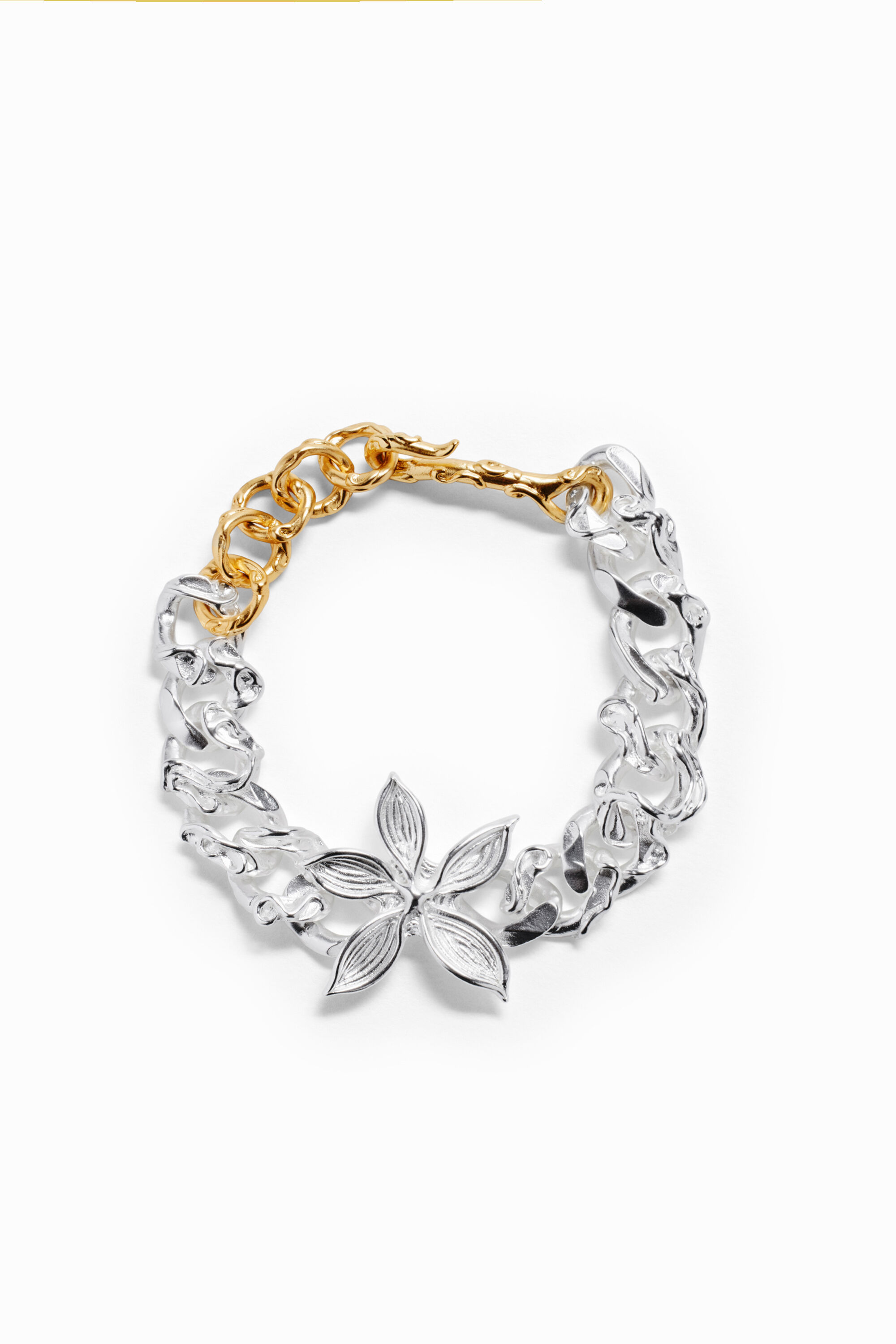 Pulsera flor y cadena ba&ntilde;o oro y plata Zalio