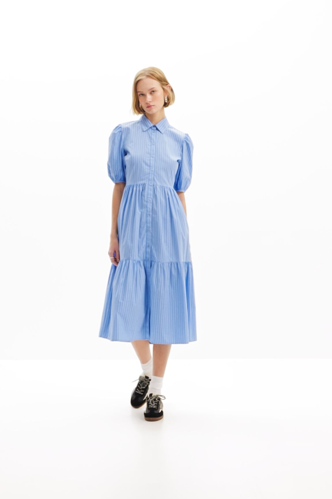 Vestido midi camisero rayas
