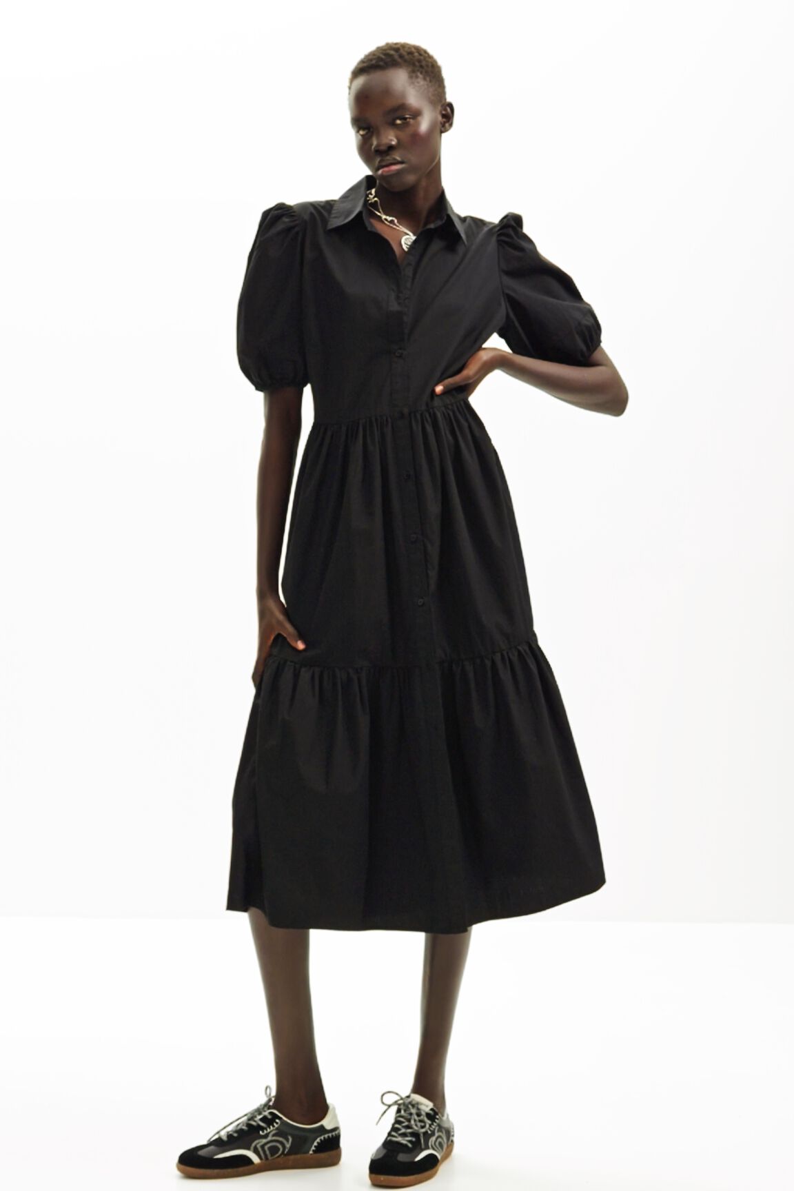 Vestido midi camisero popel&iacute;n