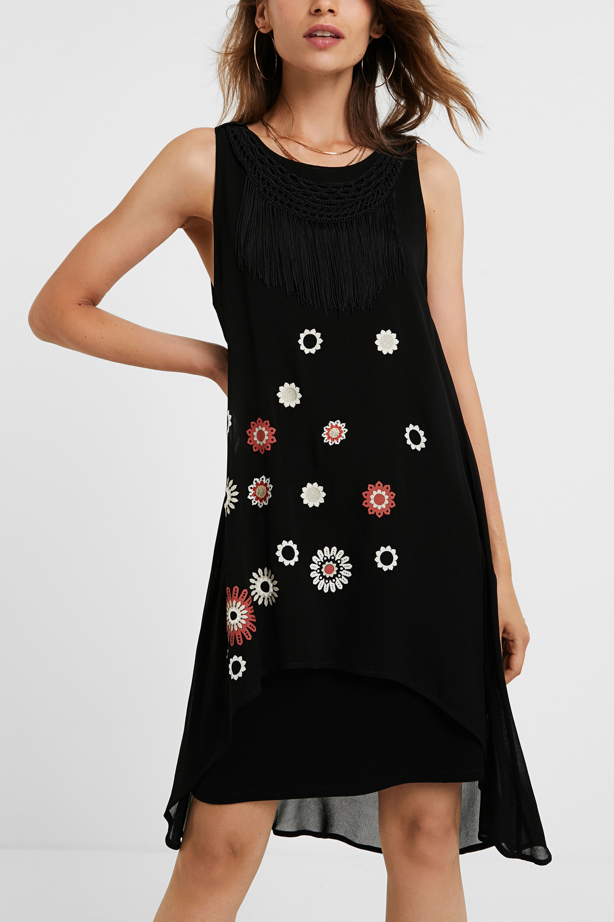 Vestido flecos sin mangas