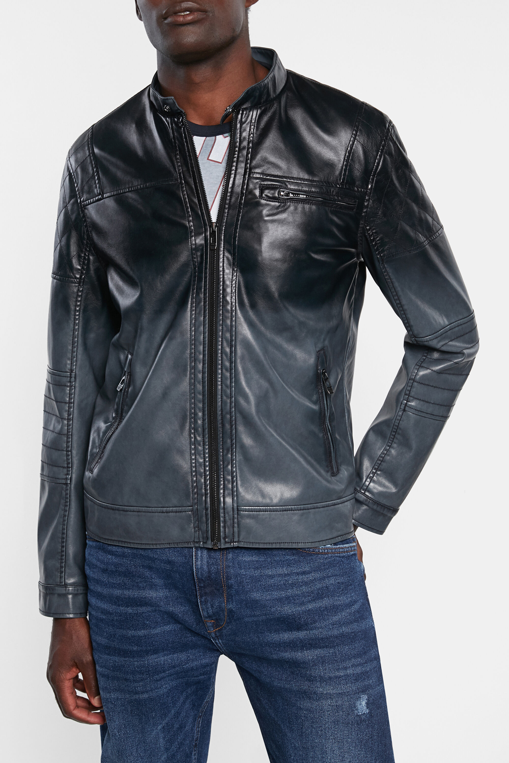 Chaqueta motera efecto piel