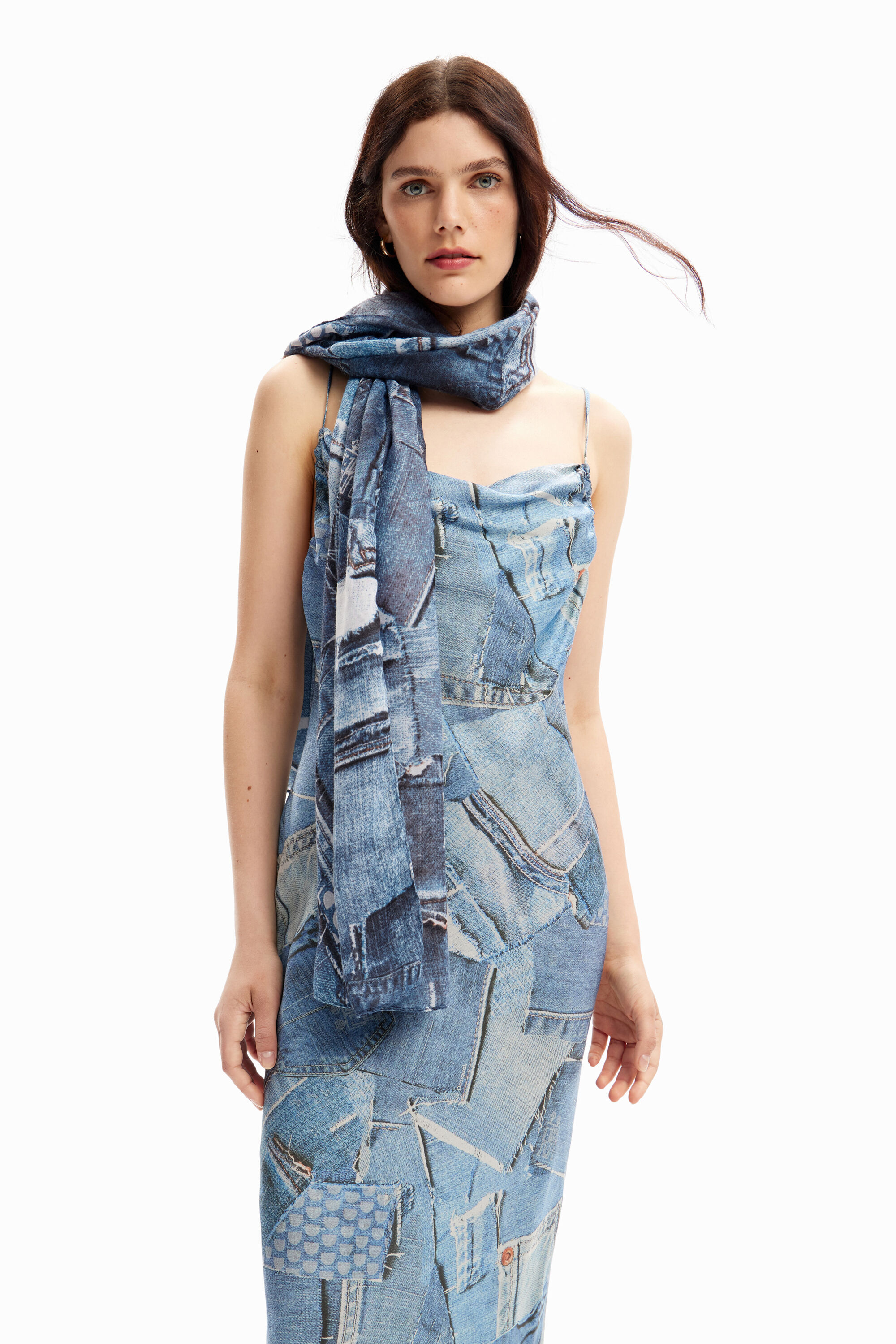 Foulard rectangular patch denim