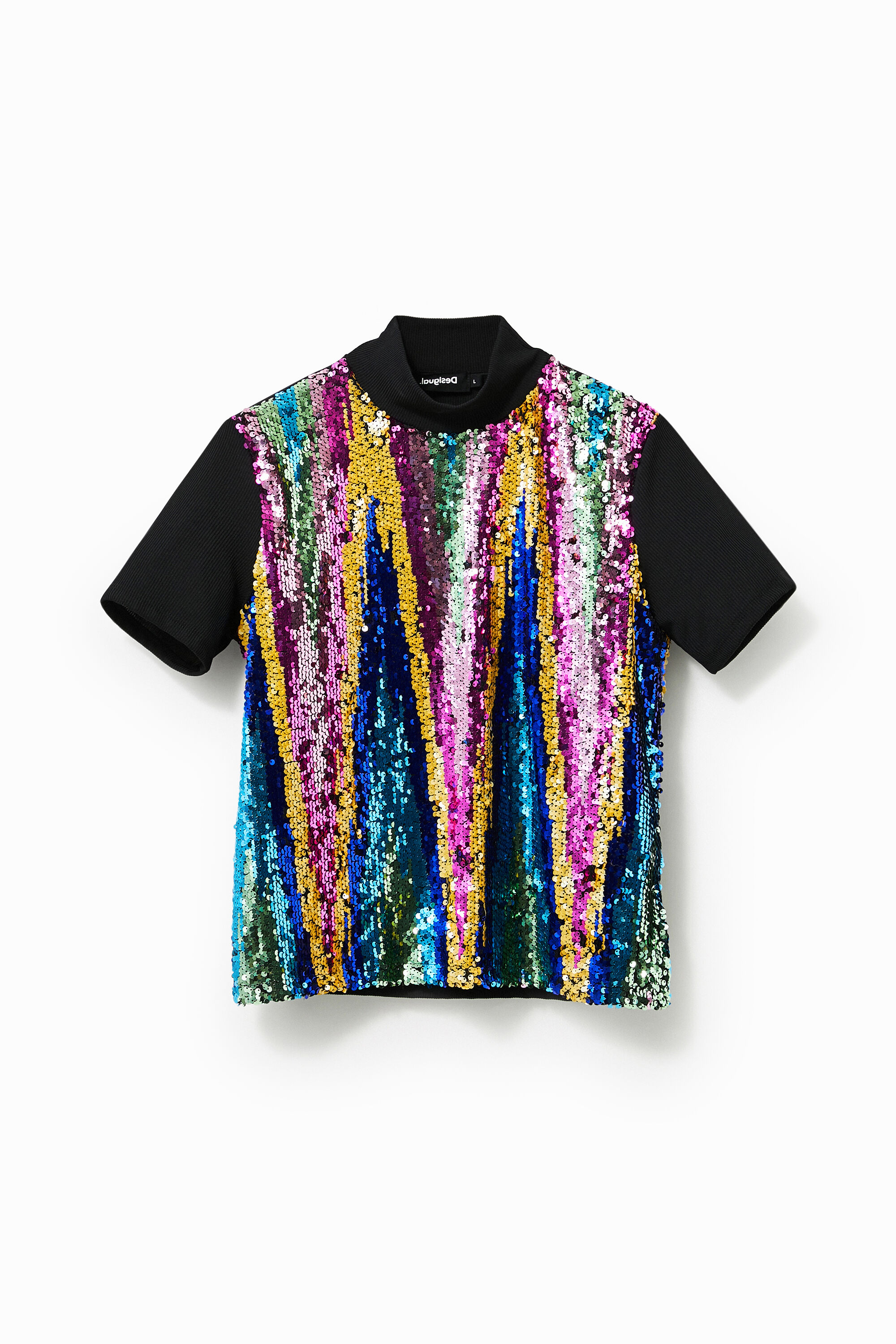 Camiseta cuello alto lentejuelas