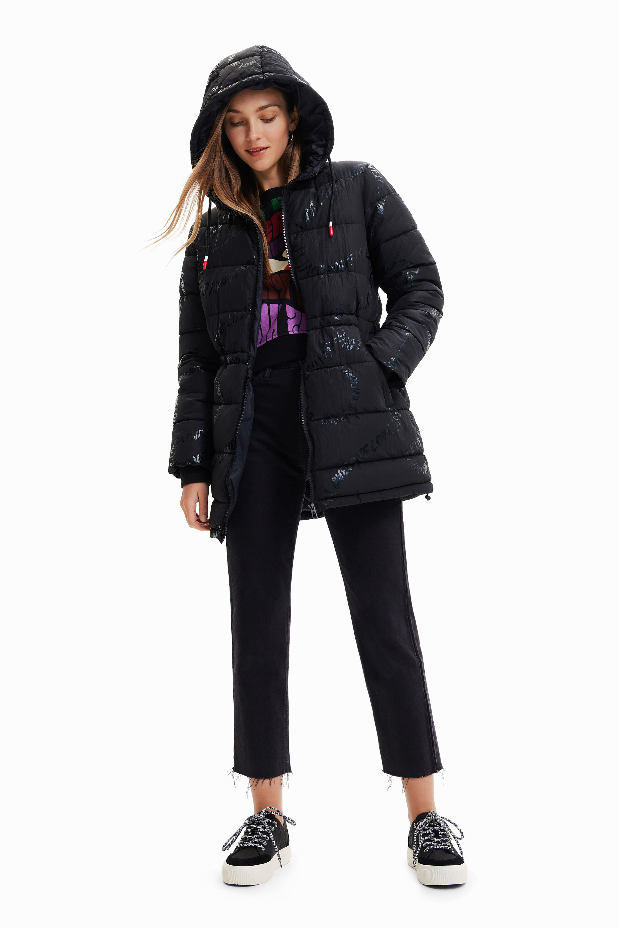 Abrigo largo padded texto