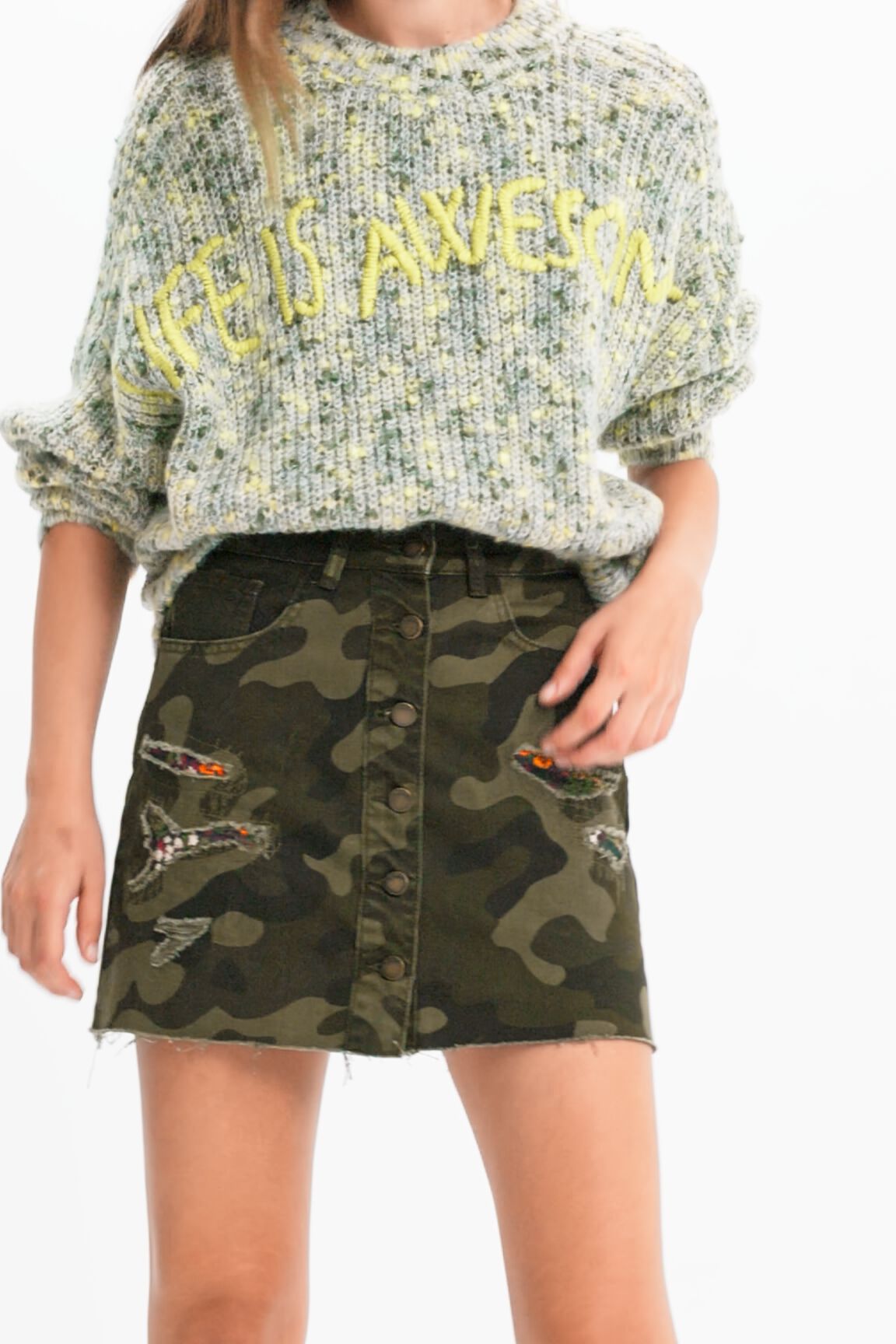 Minifalda botones camuflaje