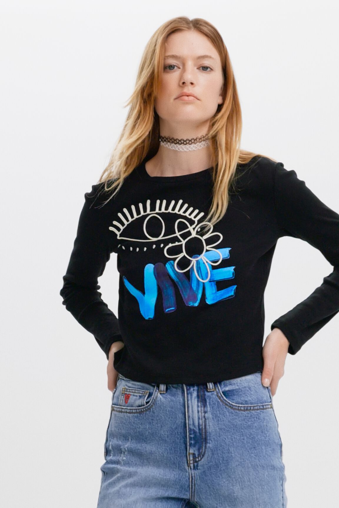 Camiseta Vive cropped