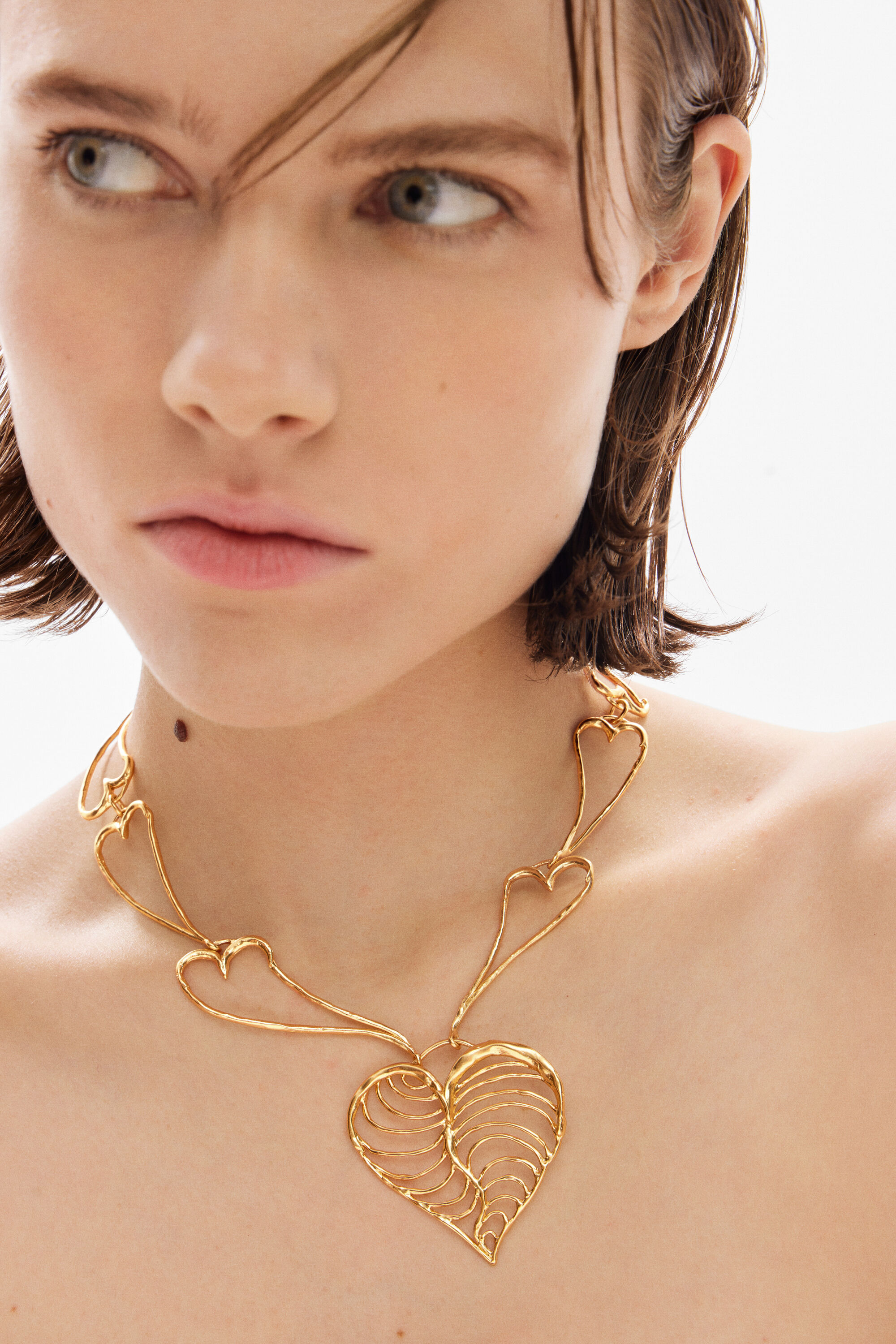 Collar corazones ba&ntilde;o oro Zalio