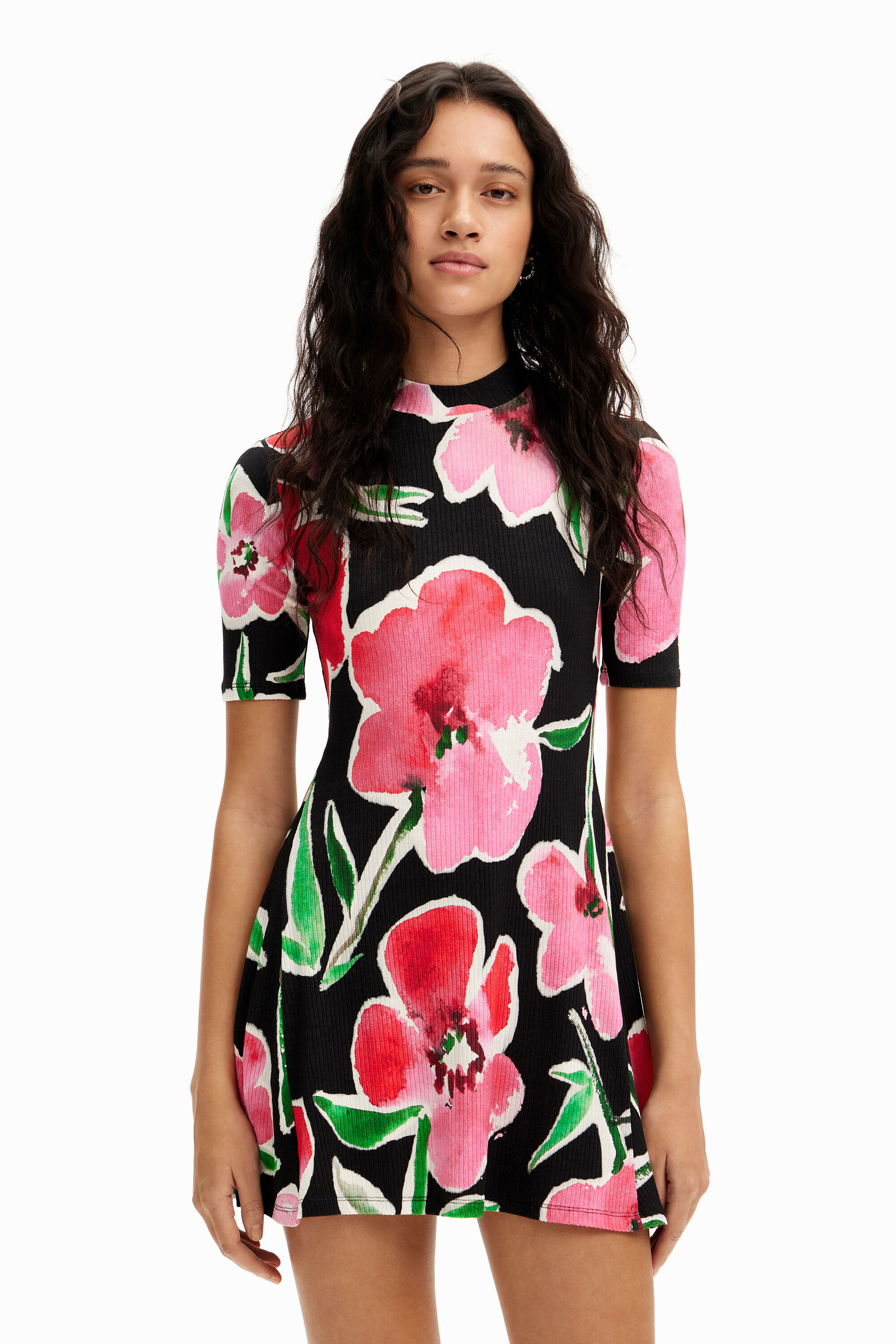 Vestido corto skater flores
