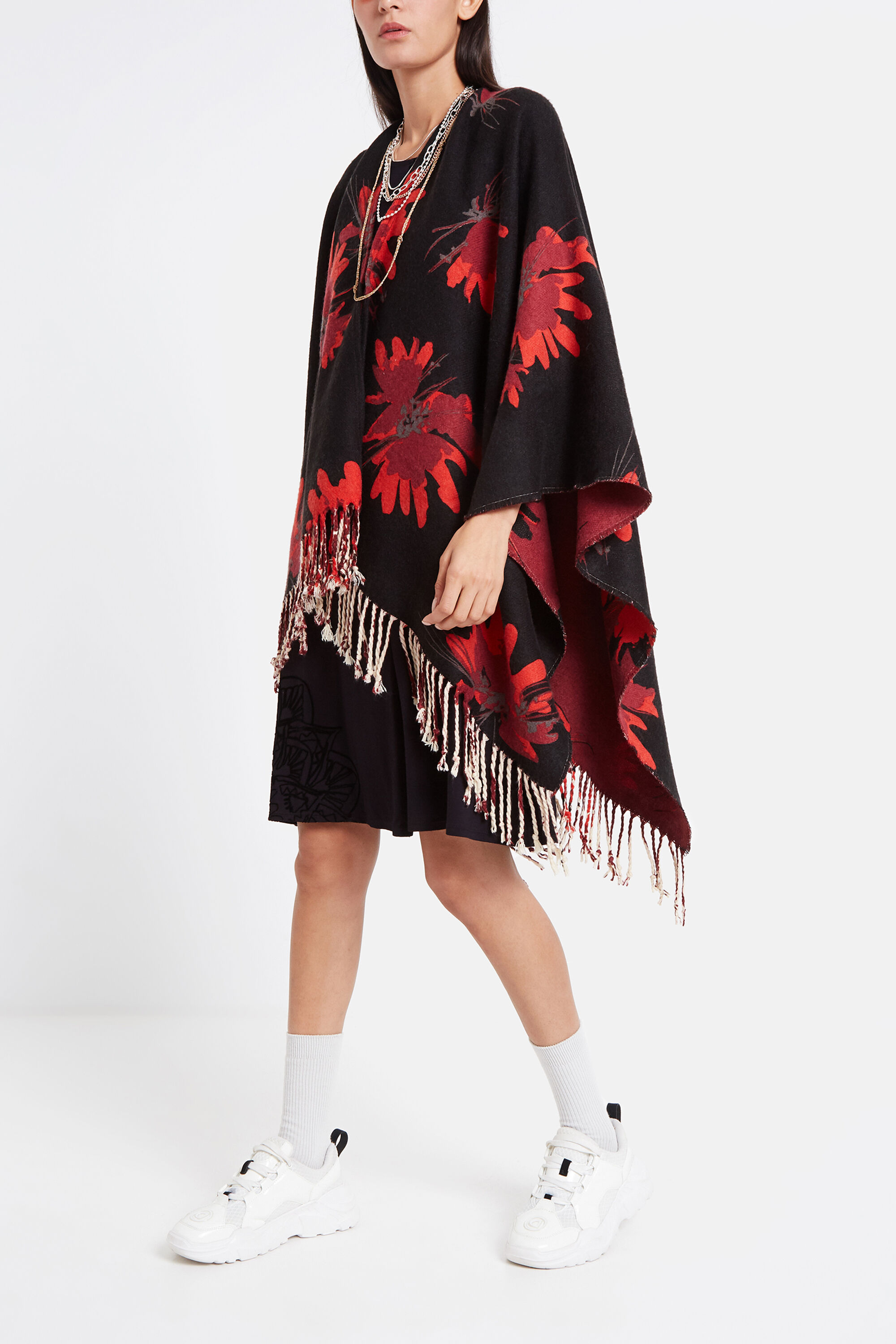 Poncho reversible floral