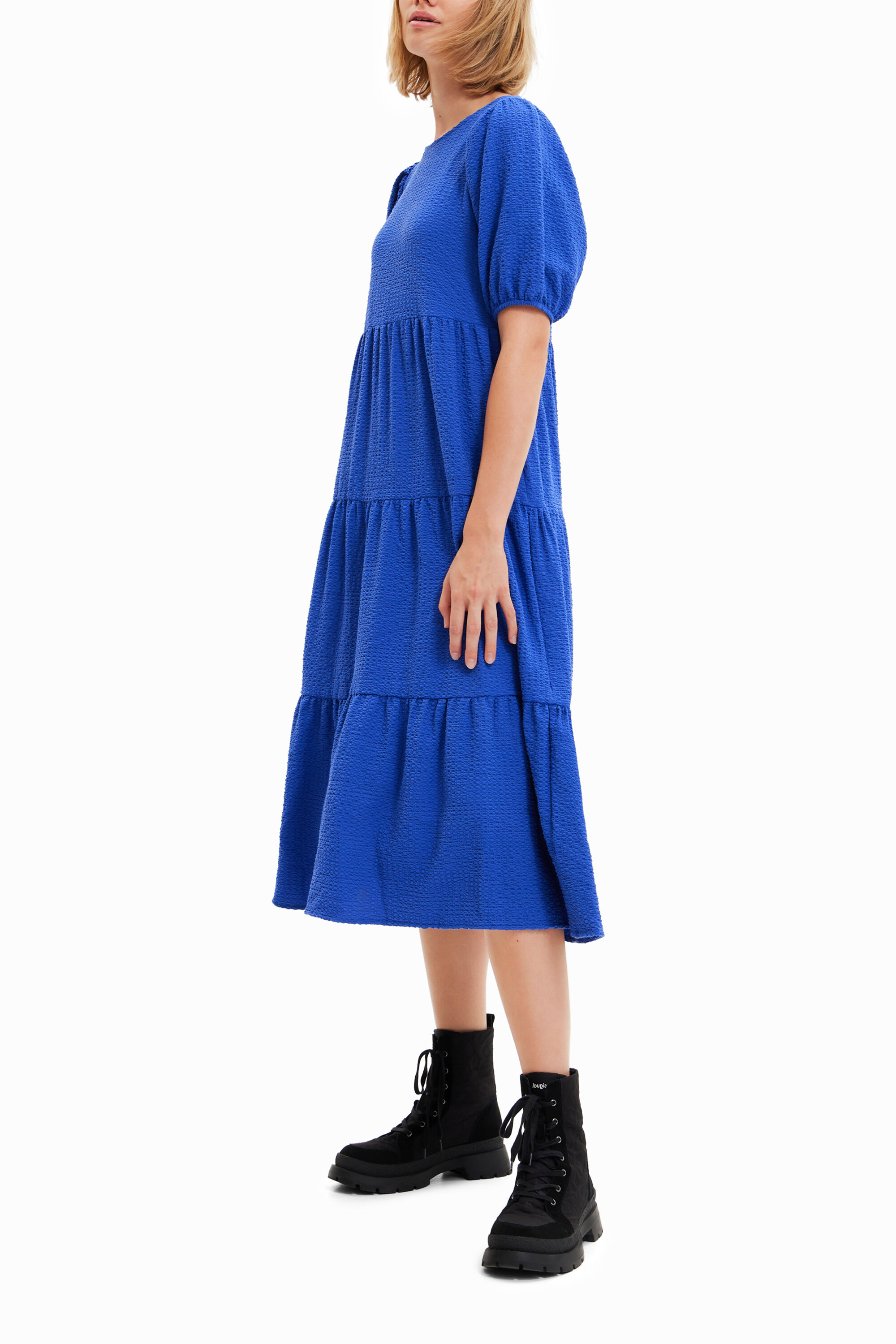 Vestido liso texturizado midi