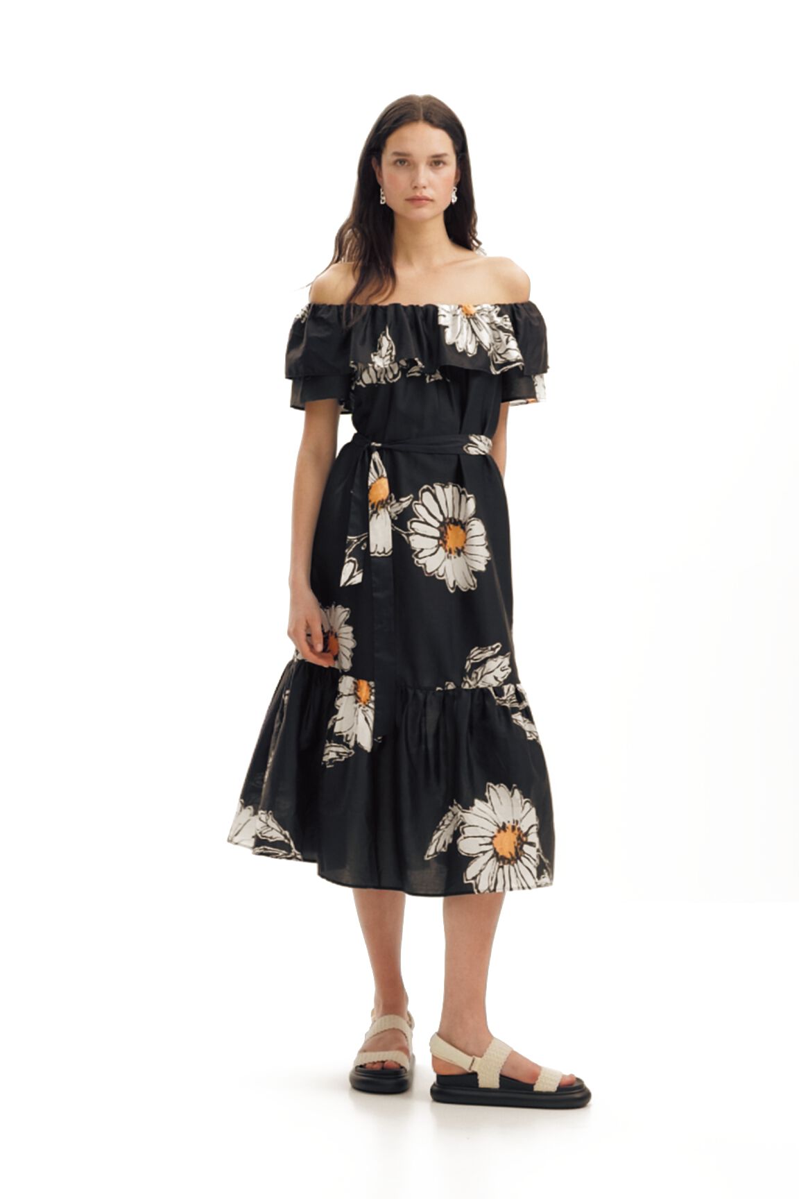 Vestido midi volante margaritas
