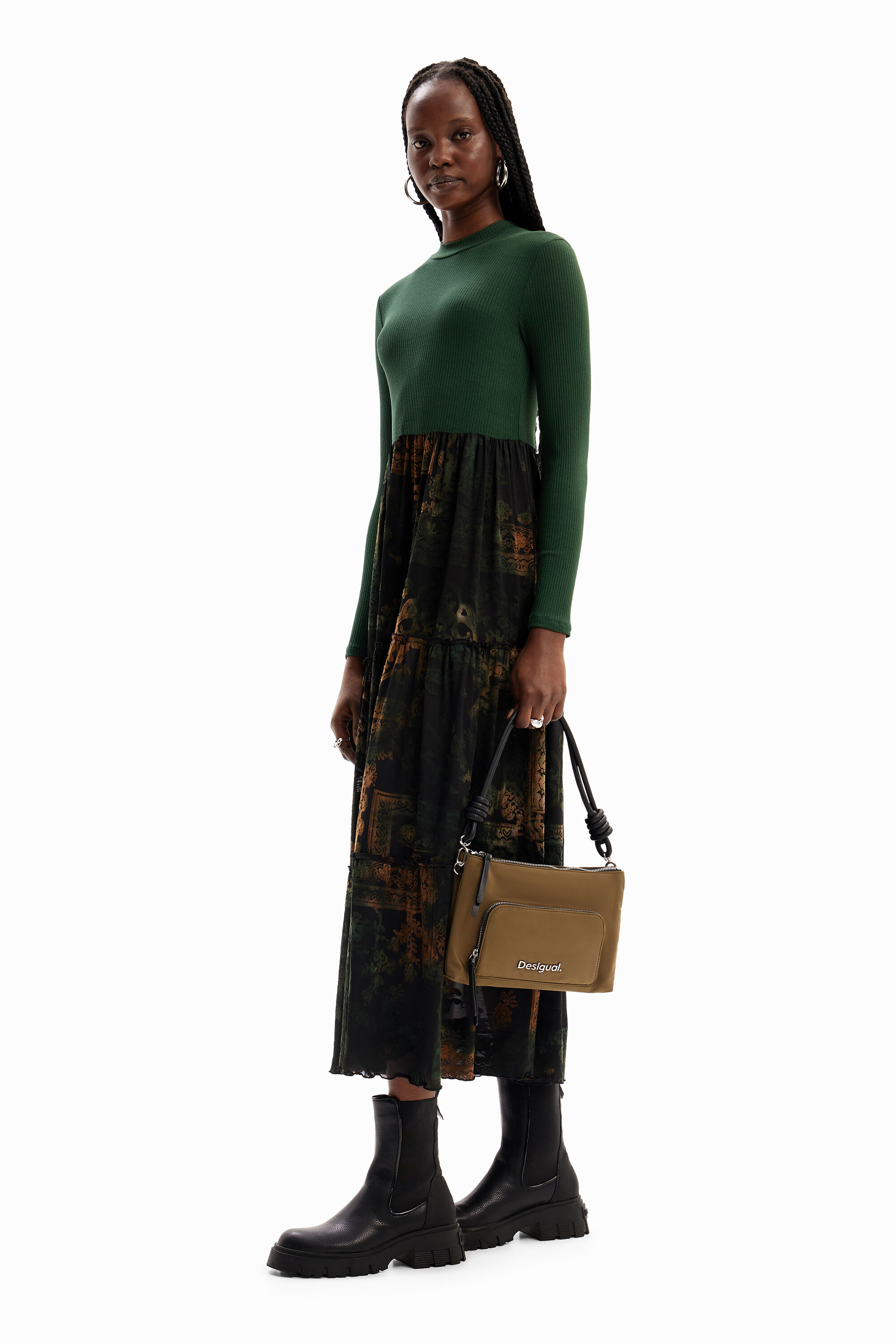 Vestido combinado midi