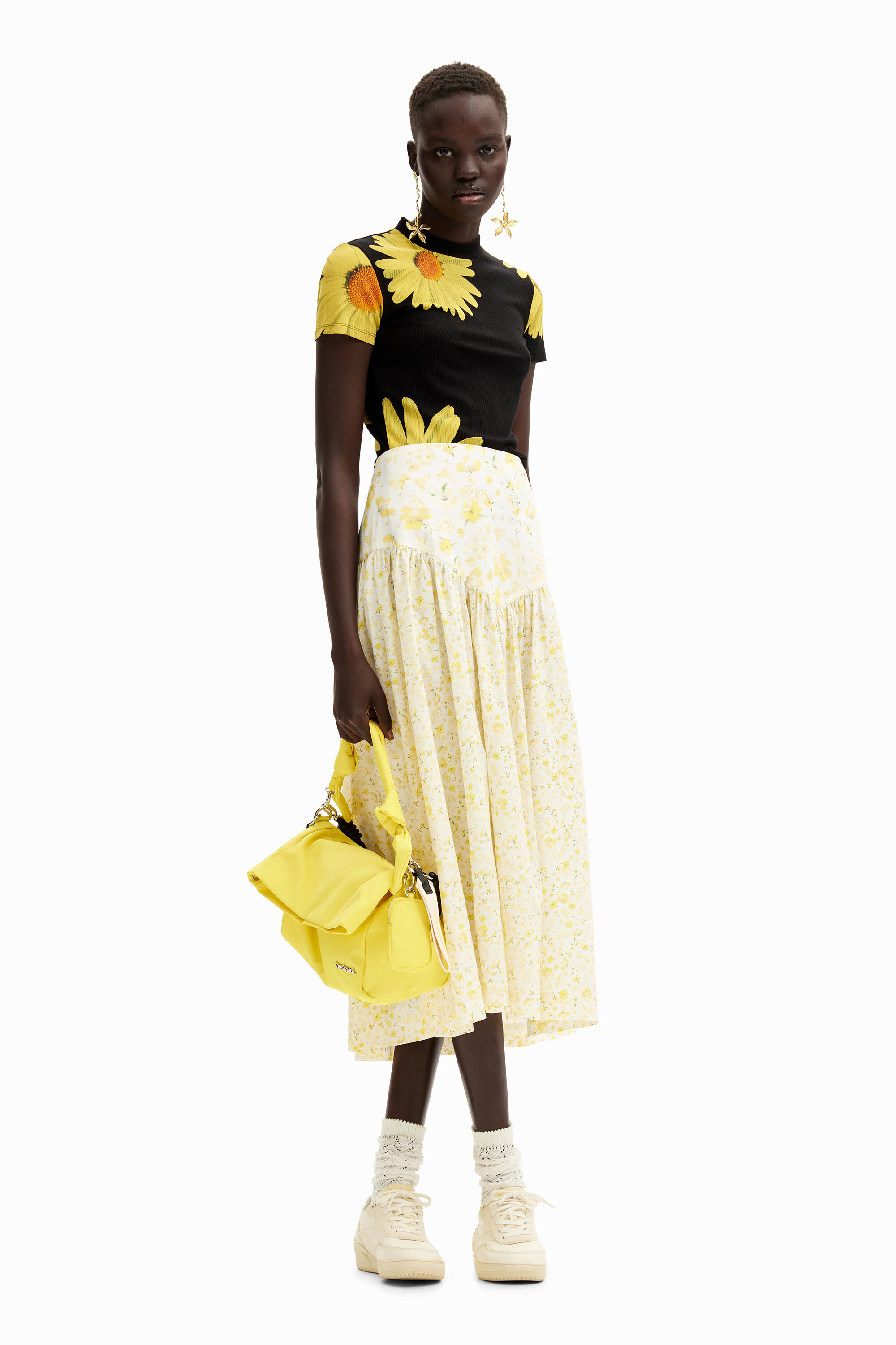Falda midi fruncida flores