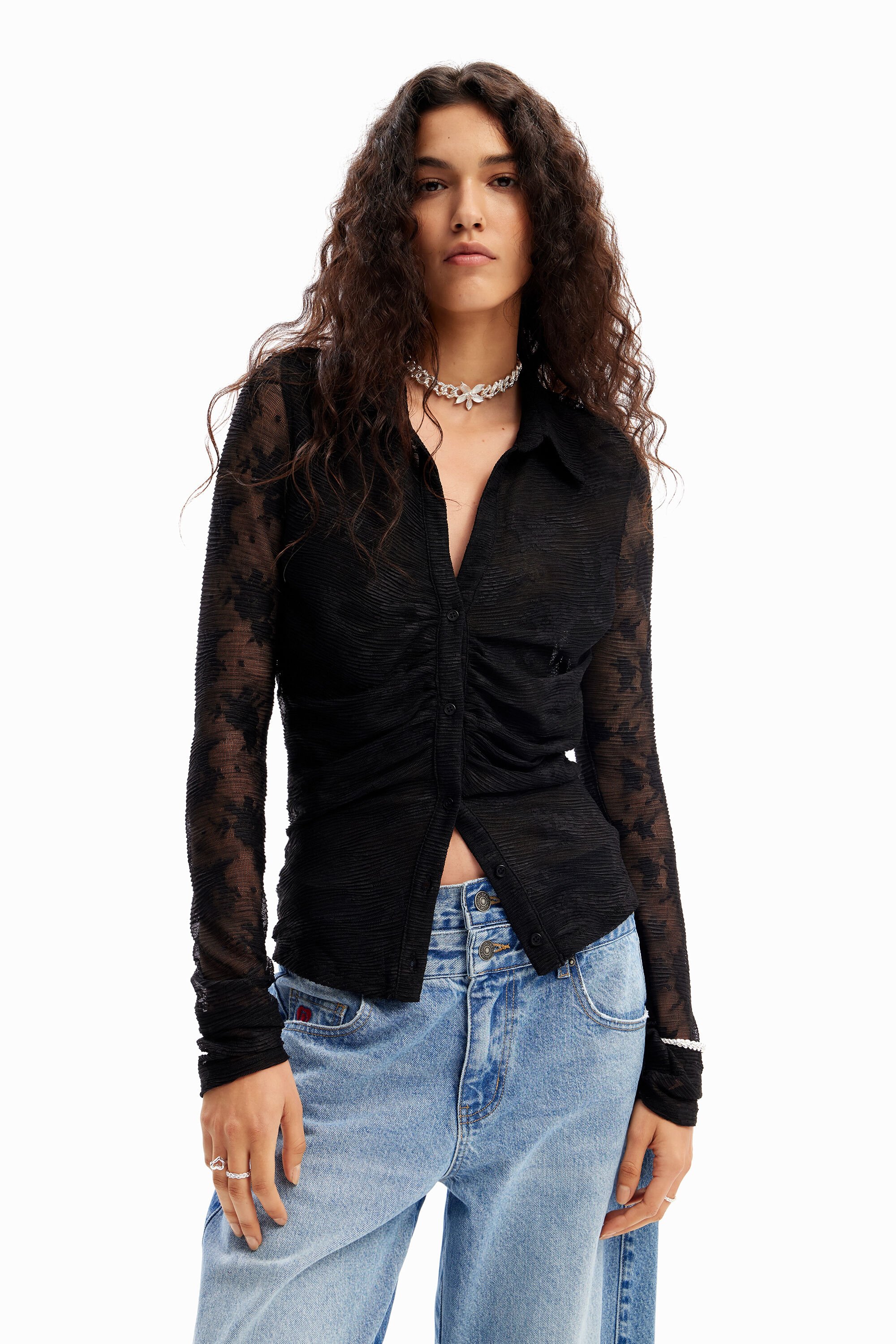 Camiseta fruncida tul floral