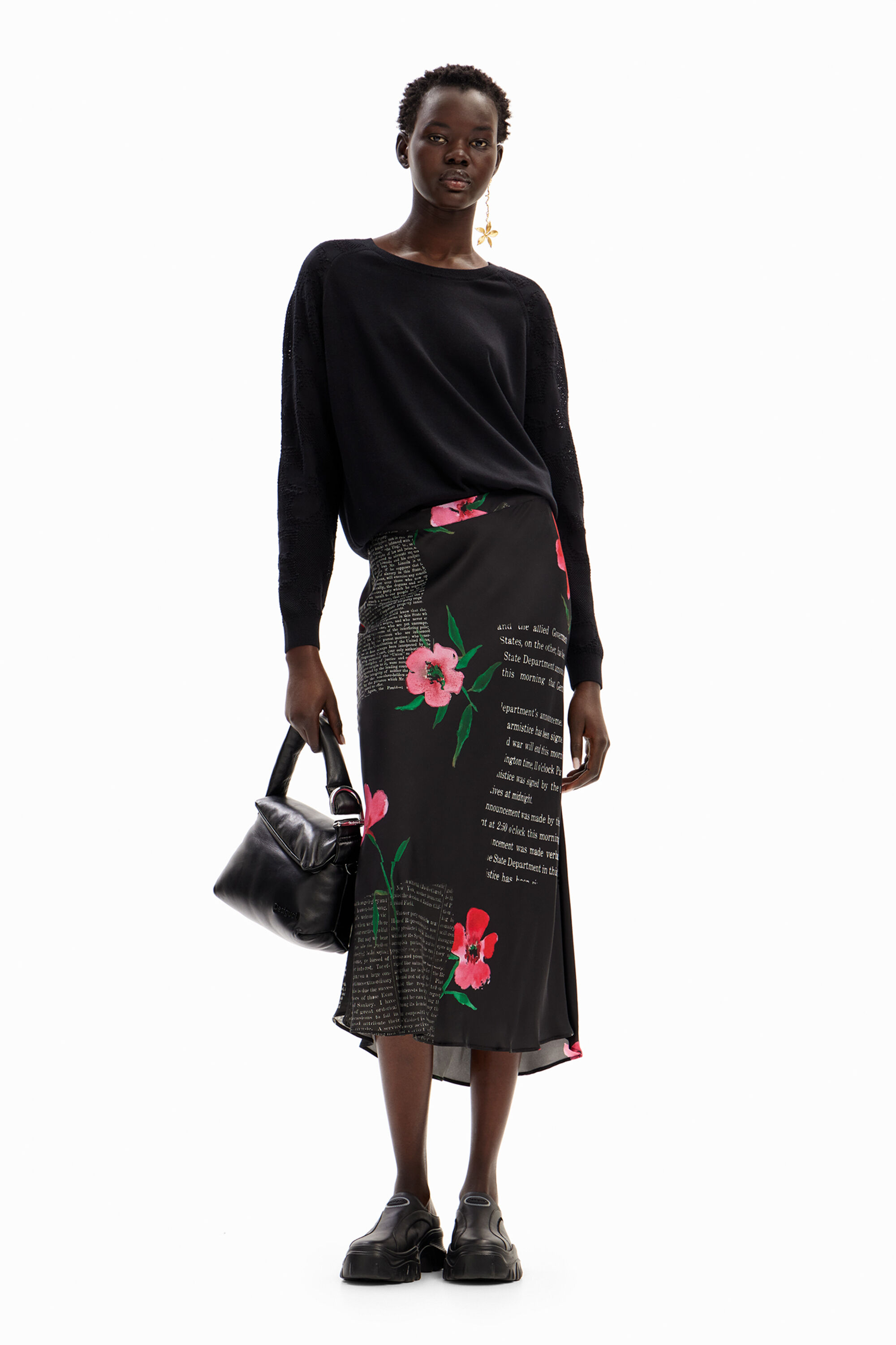 Falda lencera midi texto