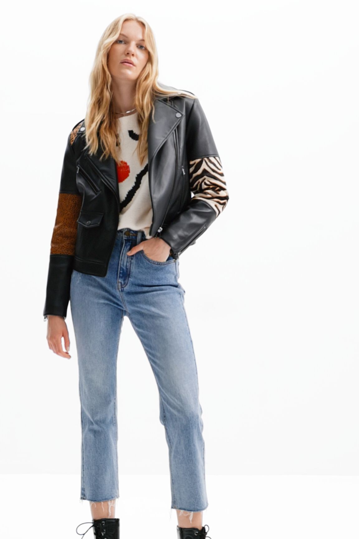 Cazadora biker piel patch