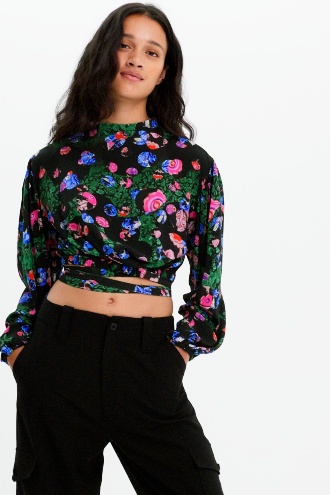 Blusa cropped floral M. Christian Lacroix