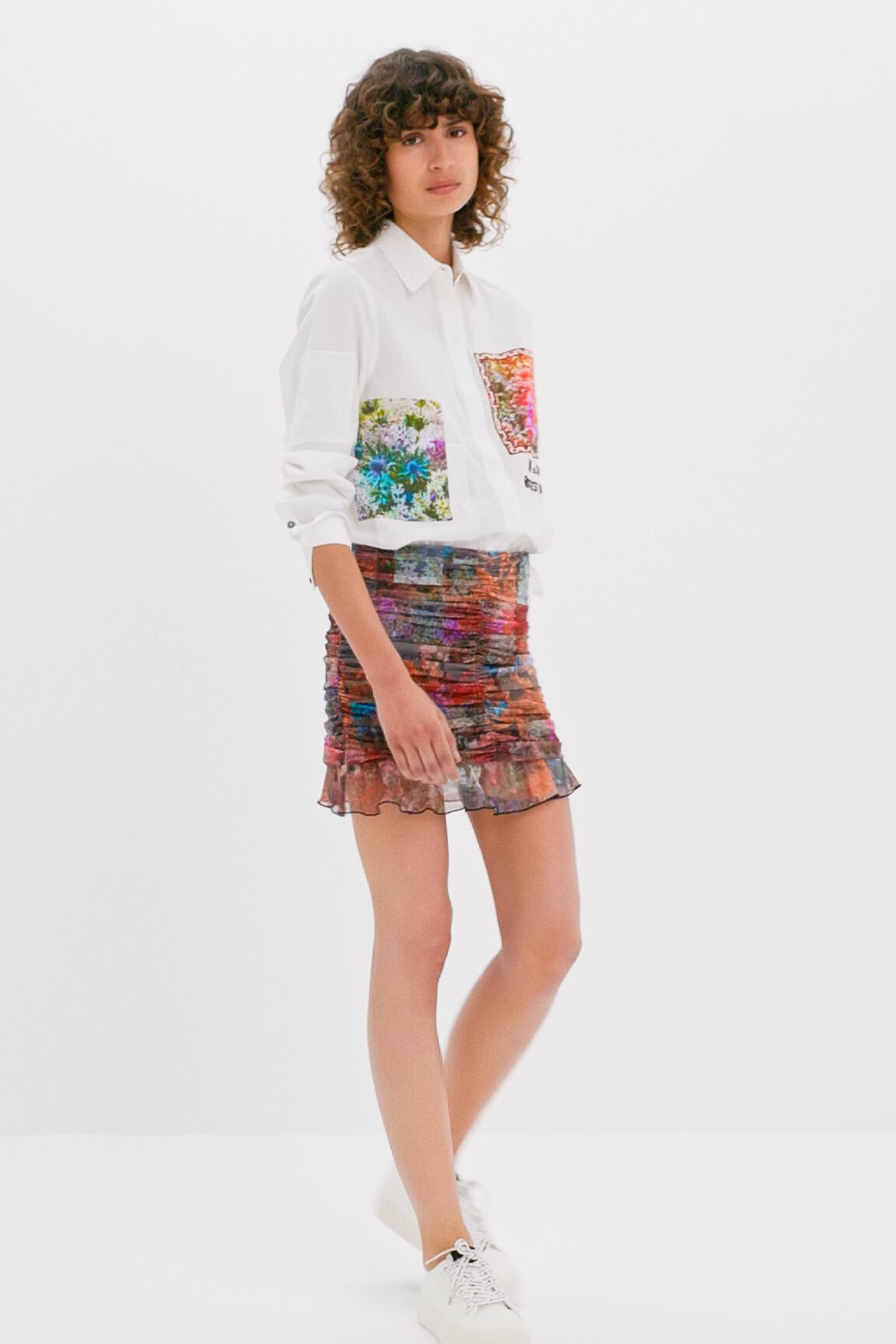 Minifalda drapeada patch floral