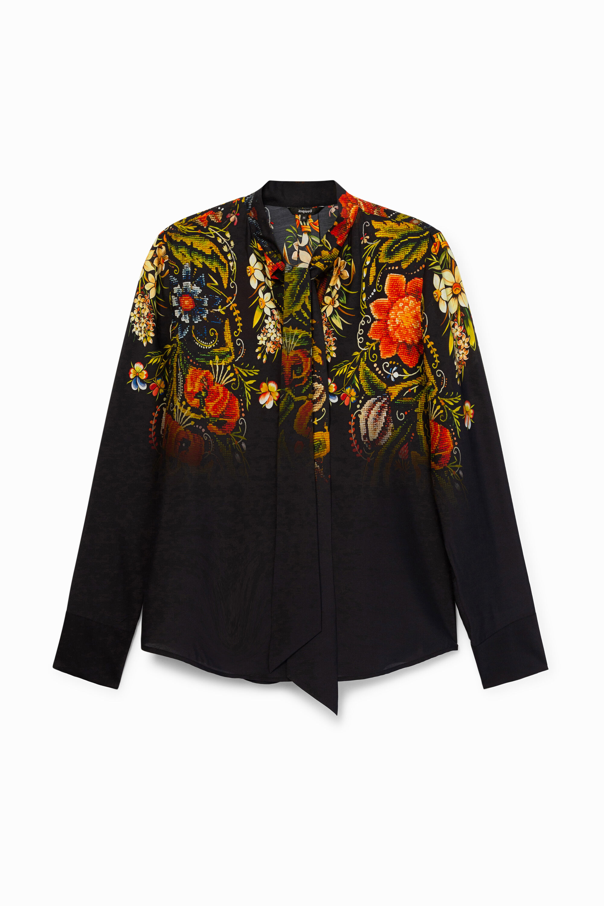 Blusa floral seda con lazo