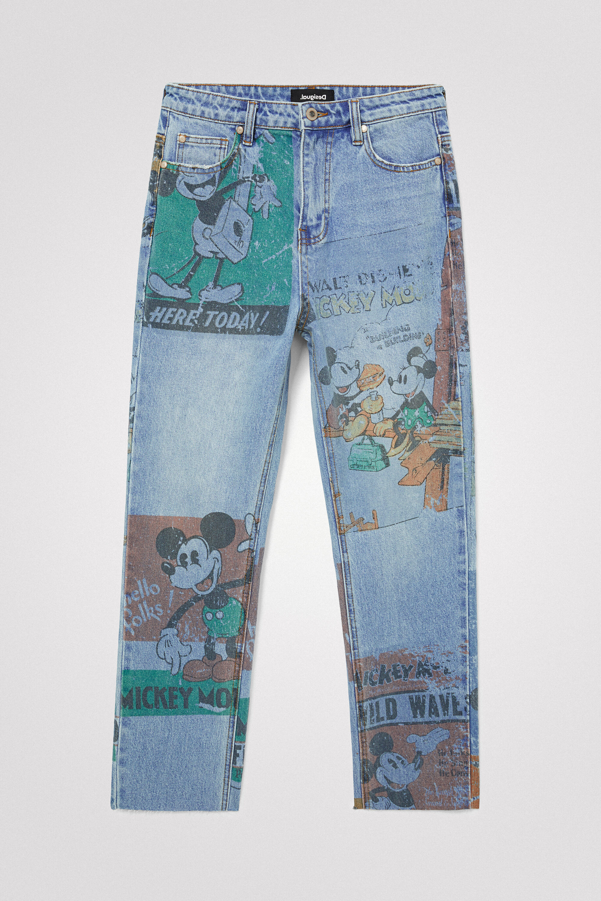 Pantal&oacute;n vaquero straight cropped Mickey Mouse