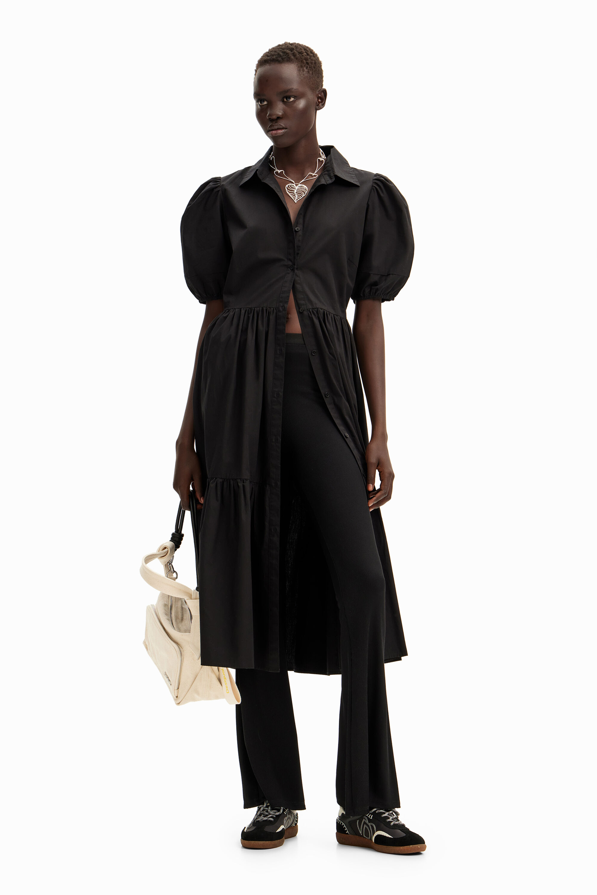 Vestido midi camisero popel&iacute;n