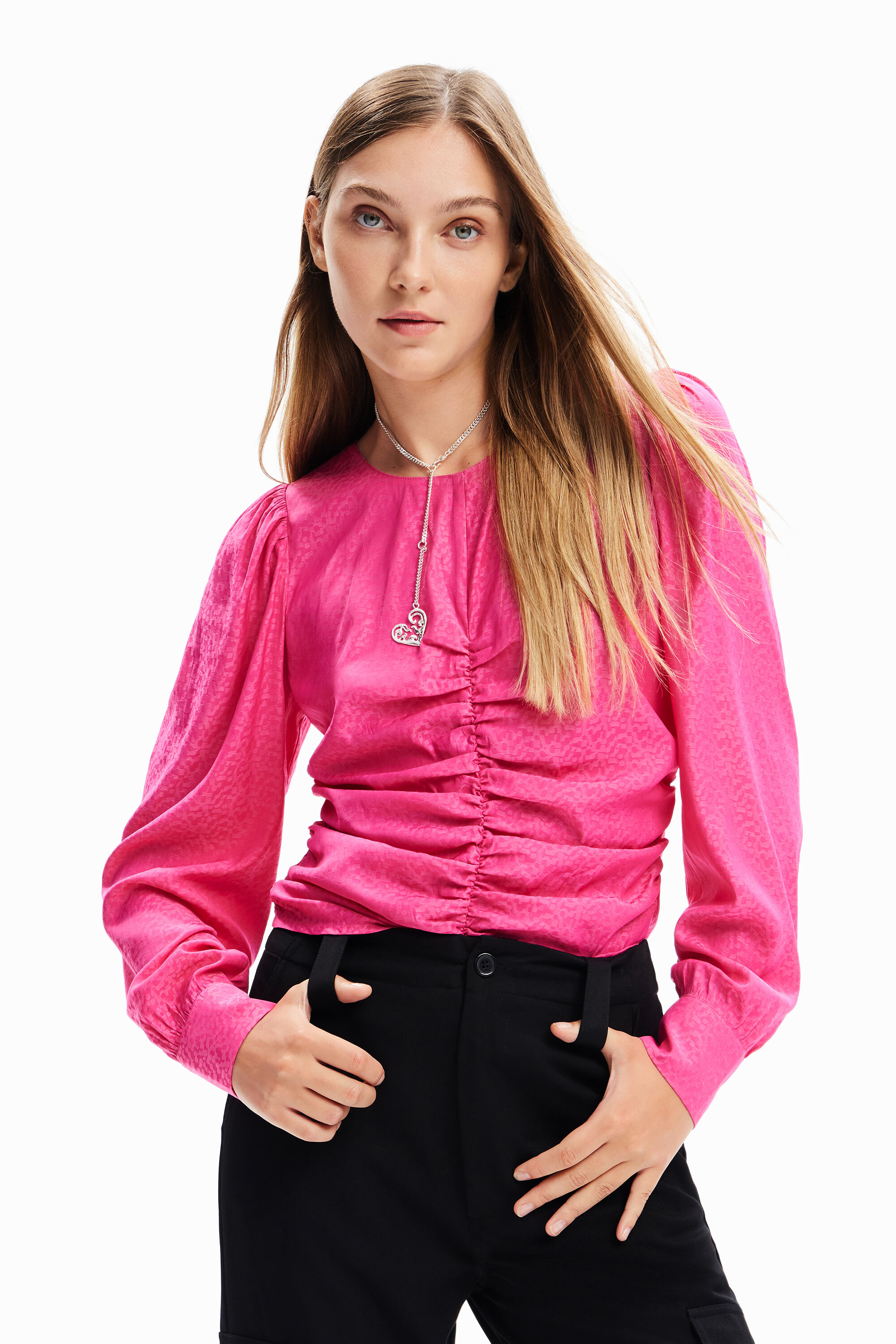 Blusa fruncida jacquard