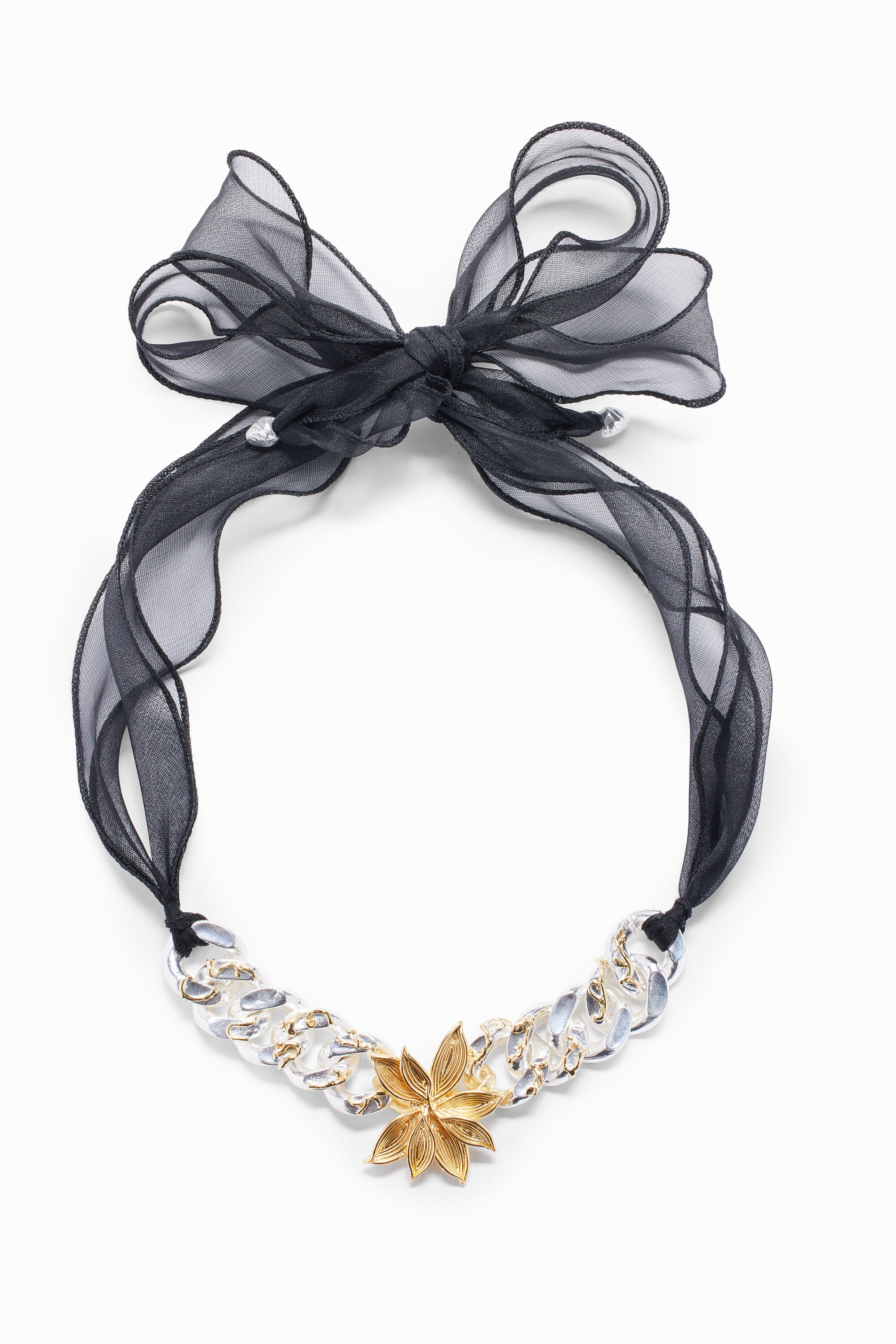 Collar flor y cadena ba&ntilde;o oro y plata Zalio