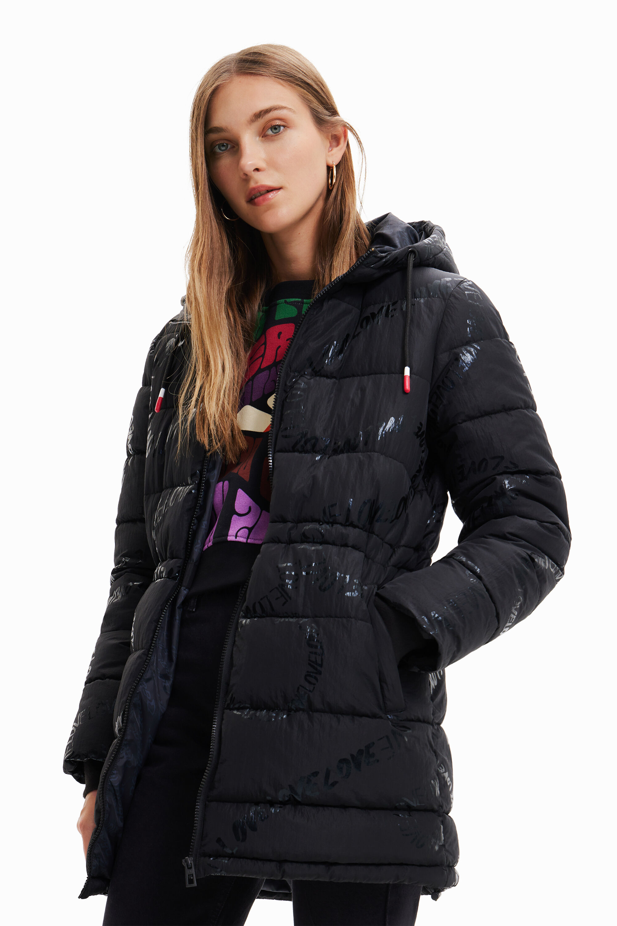 Abrigo largo padded texto