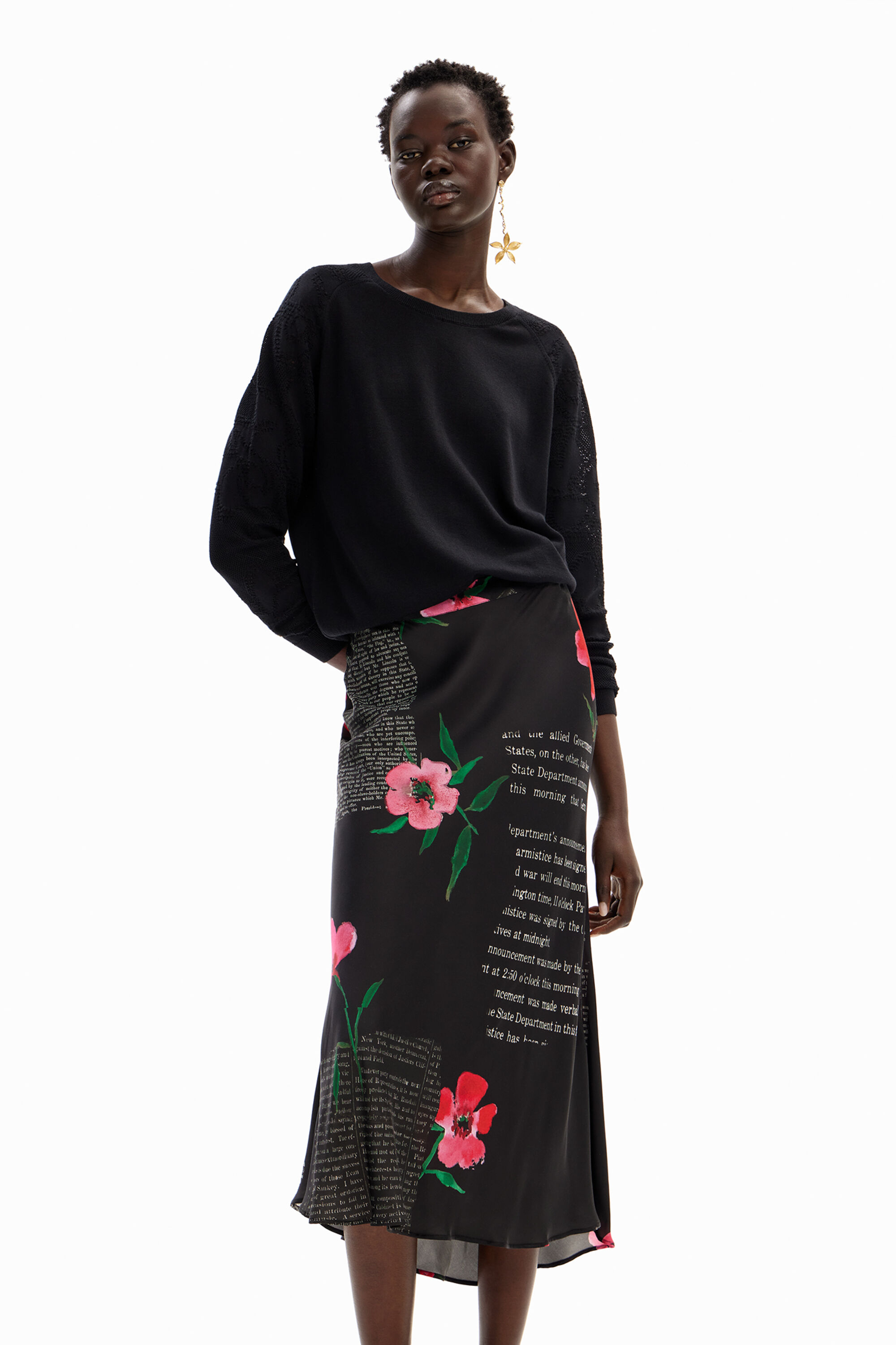 Falda lencera midi texto