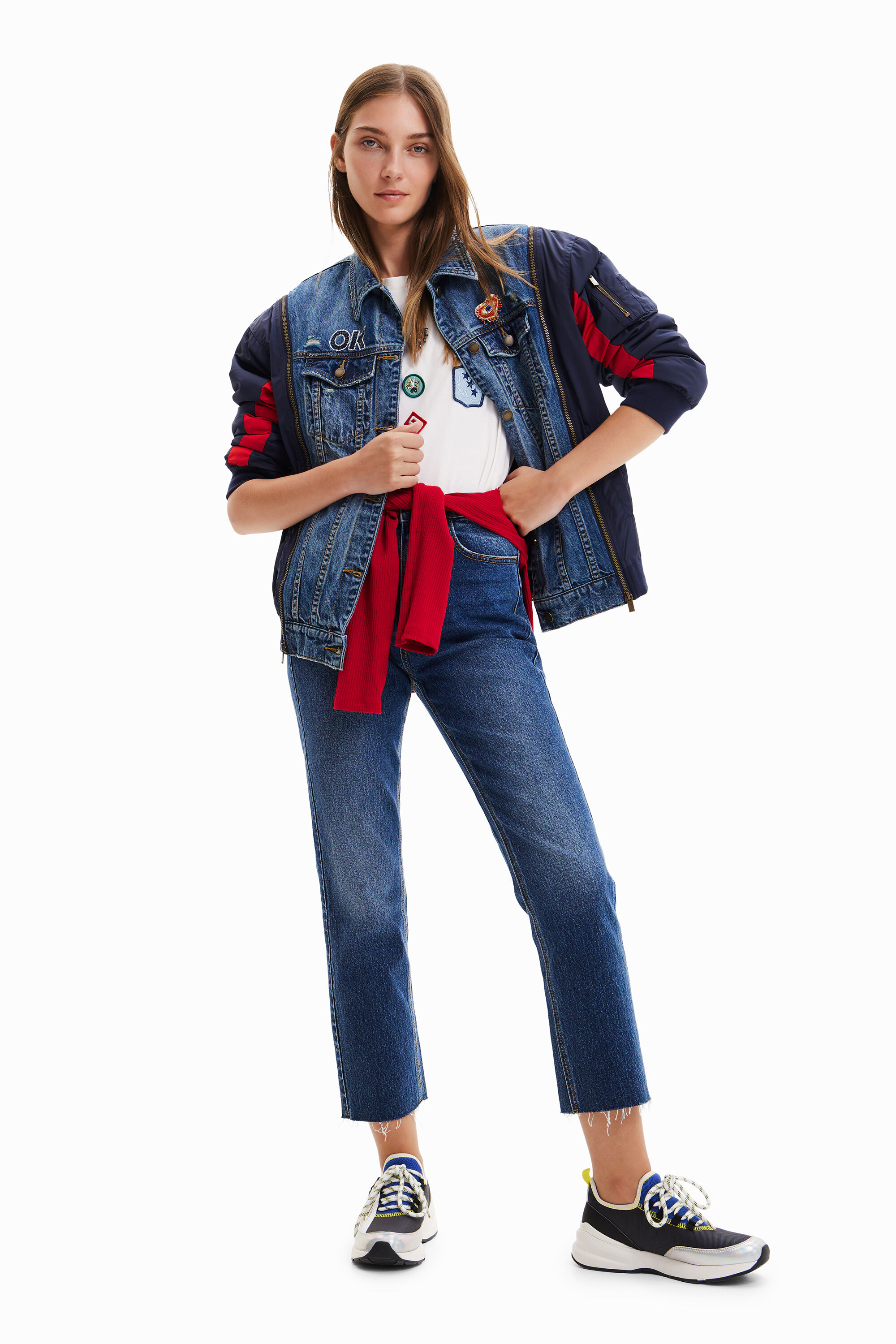 Chaqueta vaquera bomber h&iacute;brida oversize