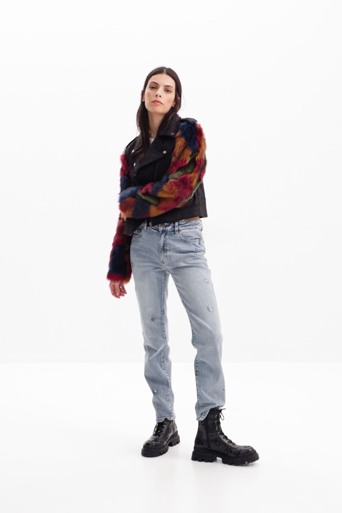 Cazadora biker desmontable efecto pelo
