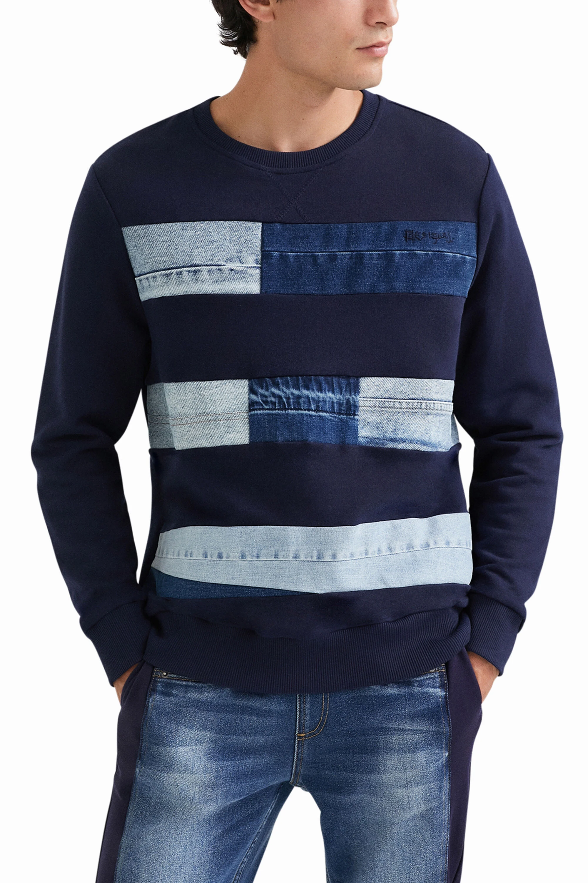 Sudadera felpa parches vaqueros