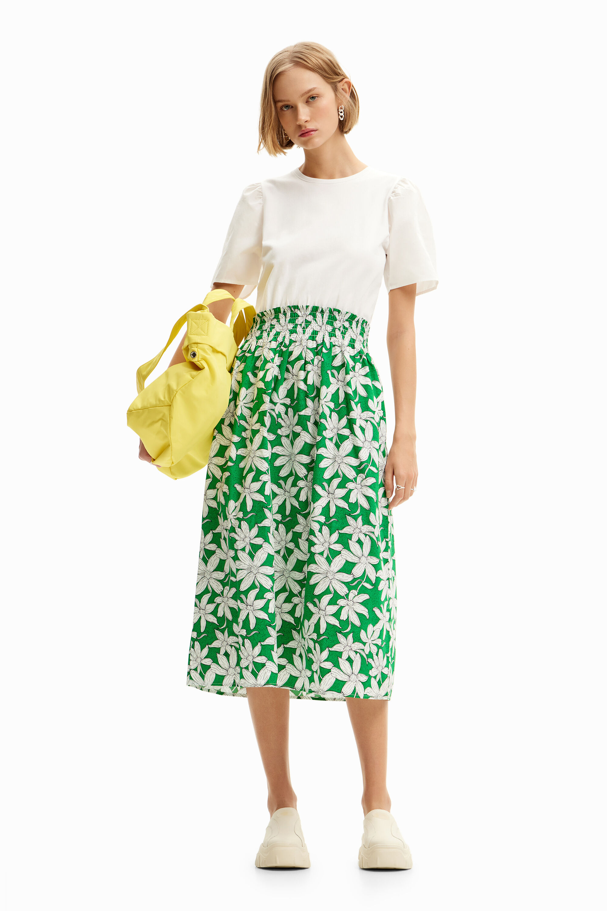 Vestido midi combinado flores