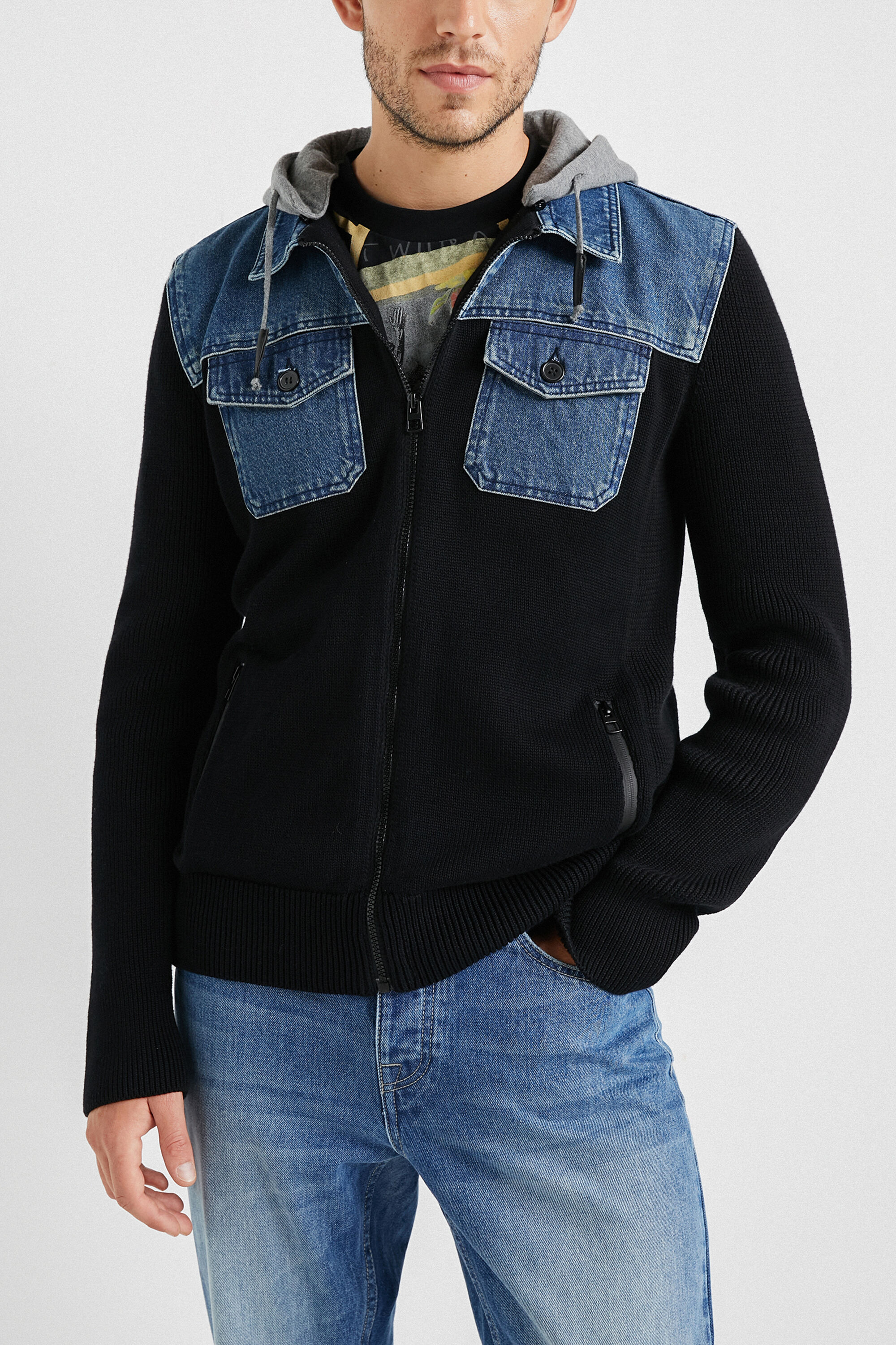 Sudadera capucha bimateria