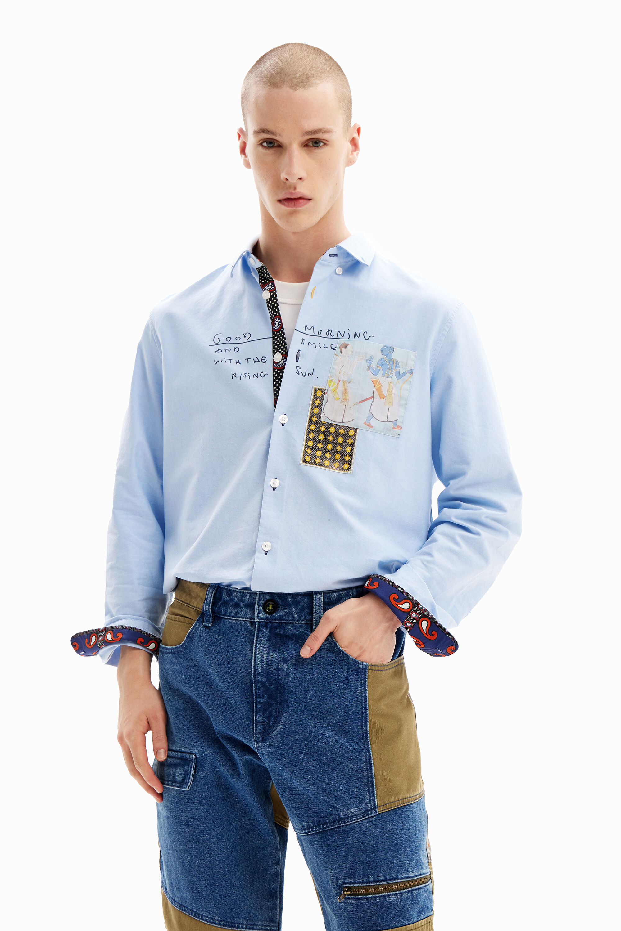 Camisa oxford patchwork