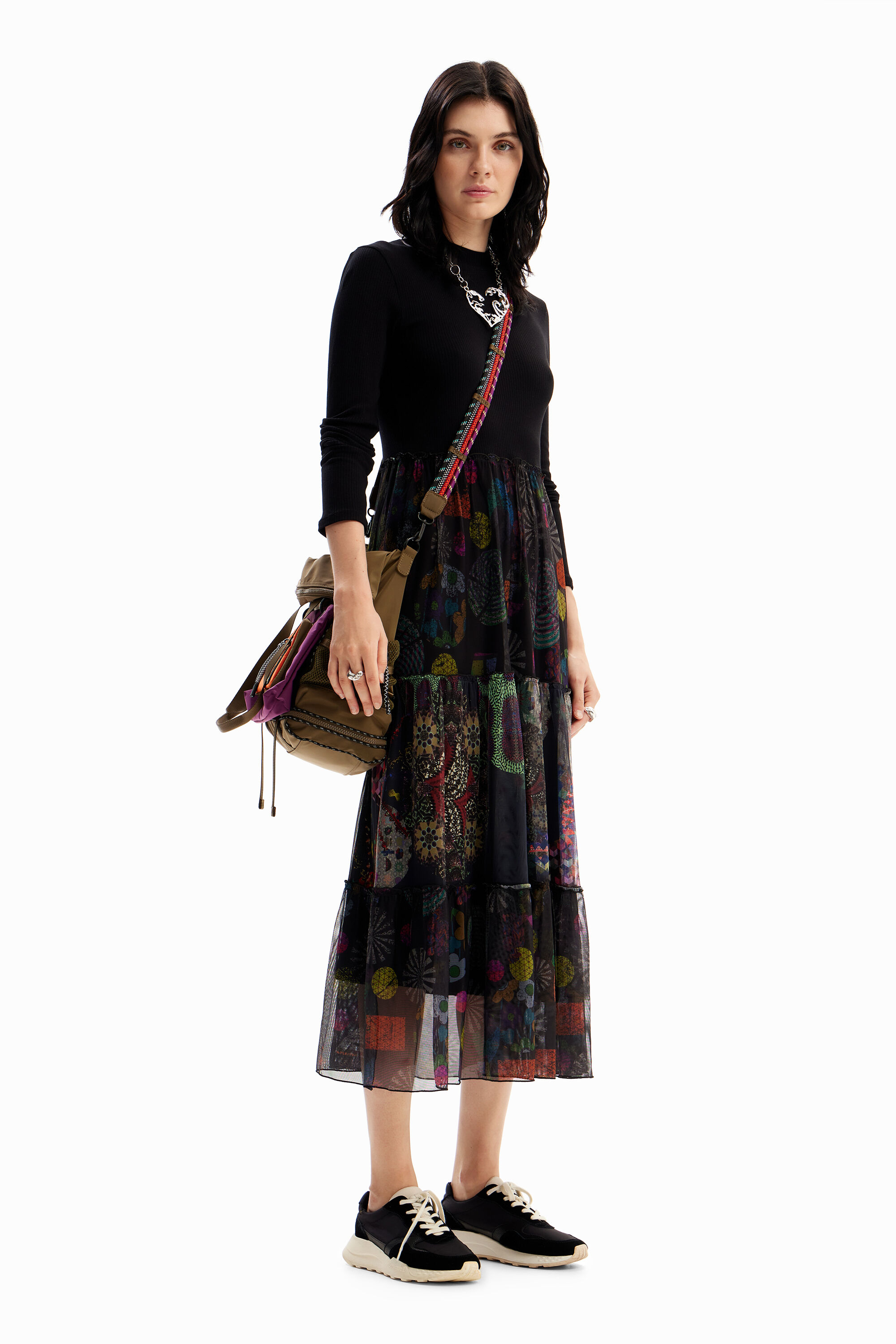 Vestido combinado midi flores