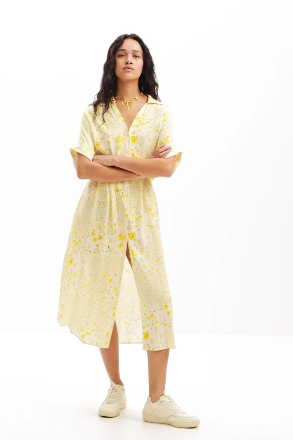 Vestido midi camisero flores