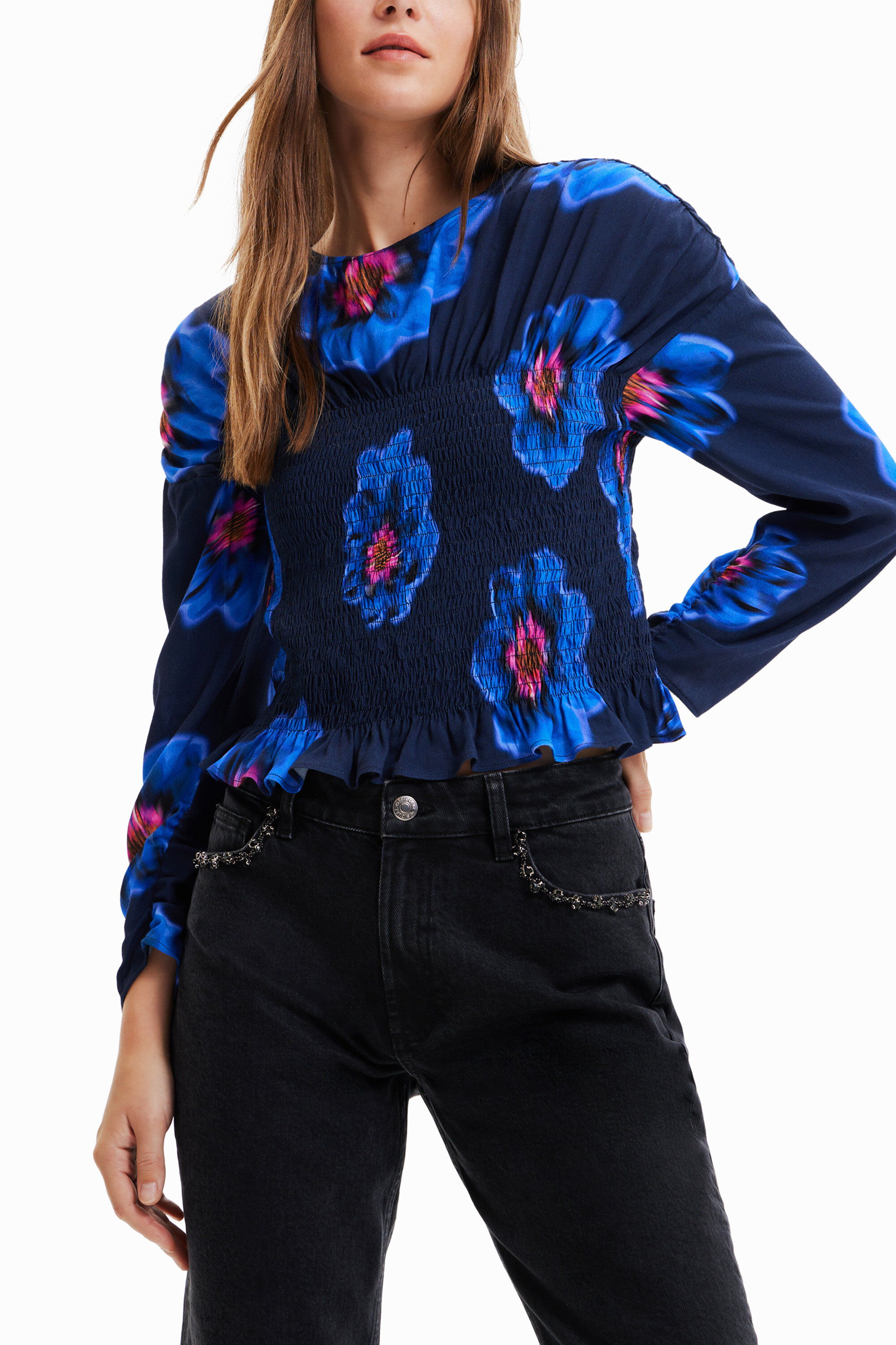 Blusa fruncida flores