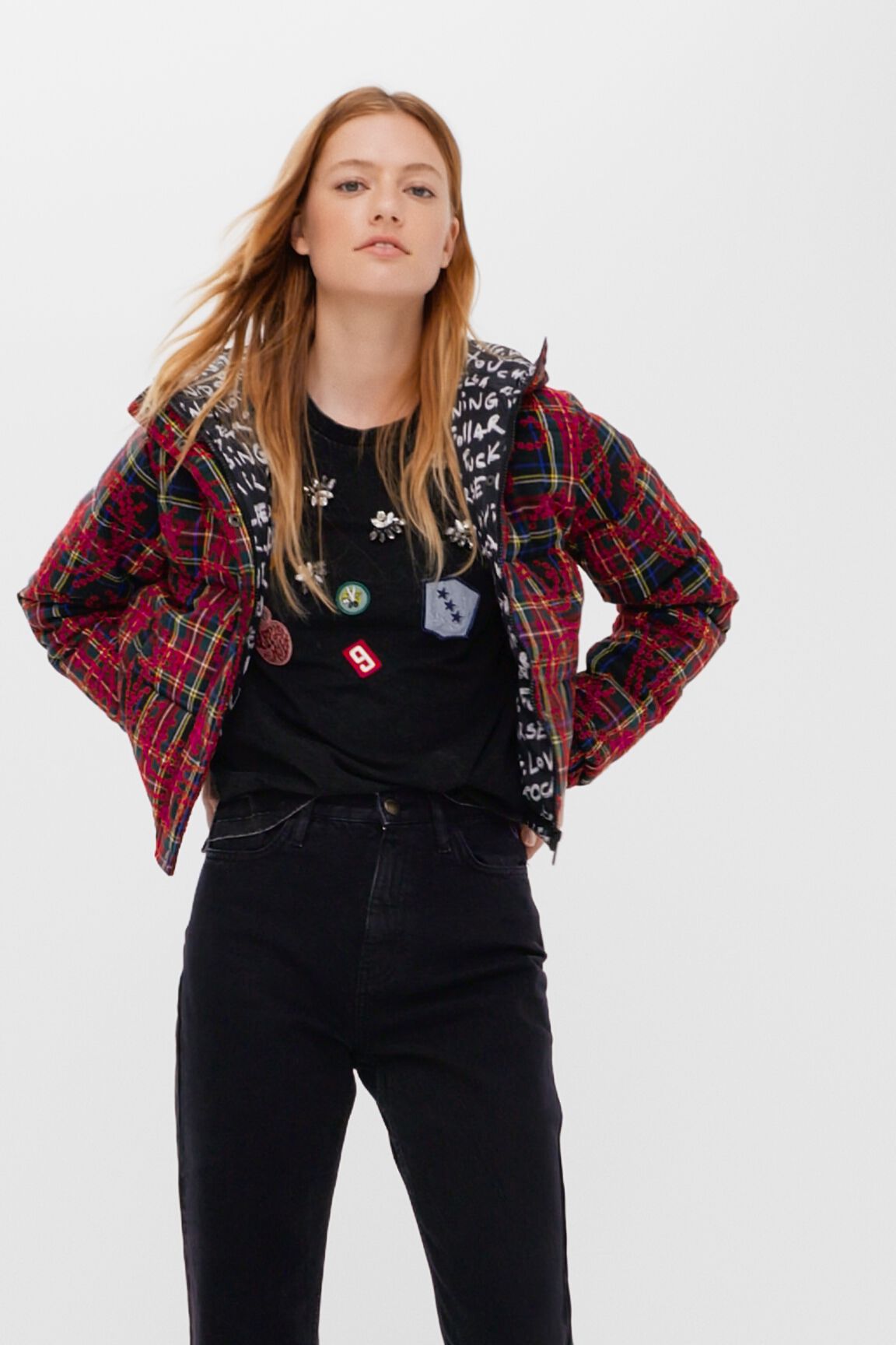 Chaqueta corta padded tart&aacute;n